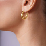 Tapered Hollow Gold Hoop Domed Earrings