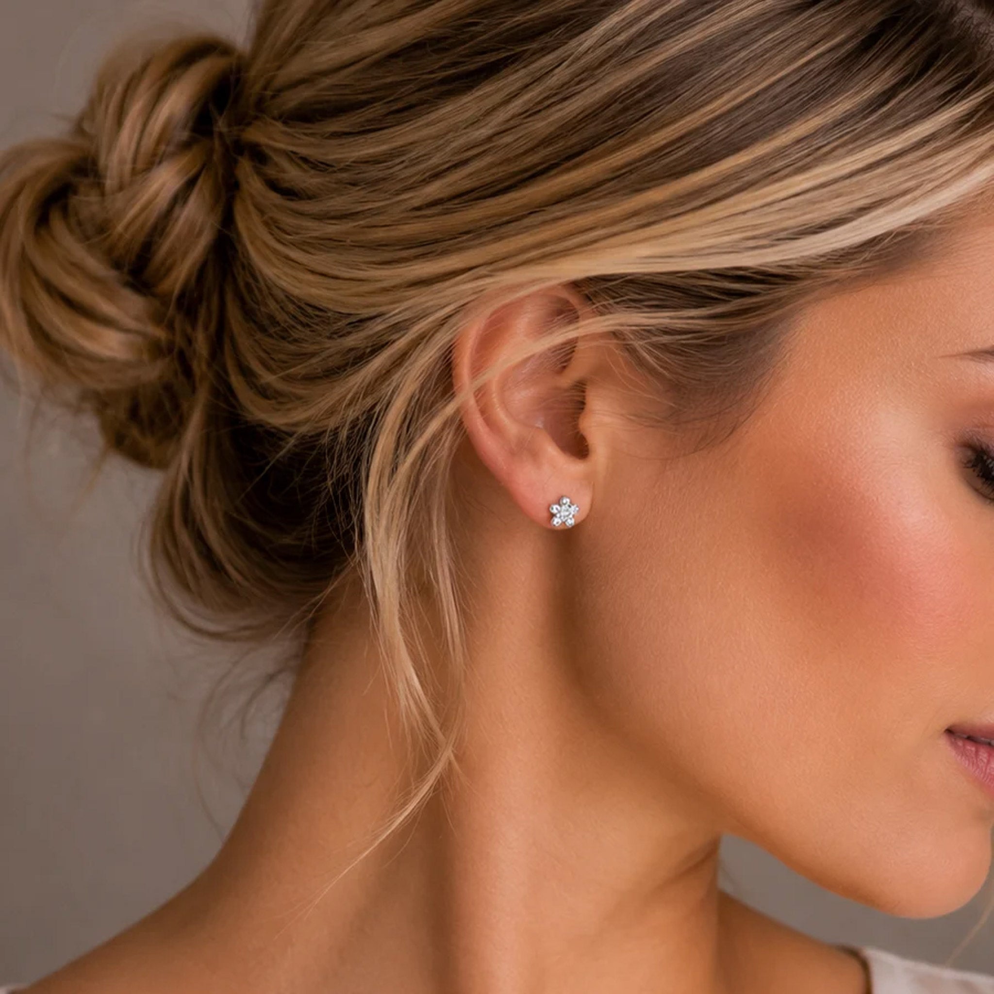 Lab Grown Diamond Flower Cluster Stud Earrings