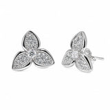 Lab Grown Diamond Three-Petal Pavé Flower Stud Earrings