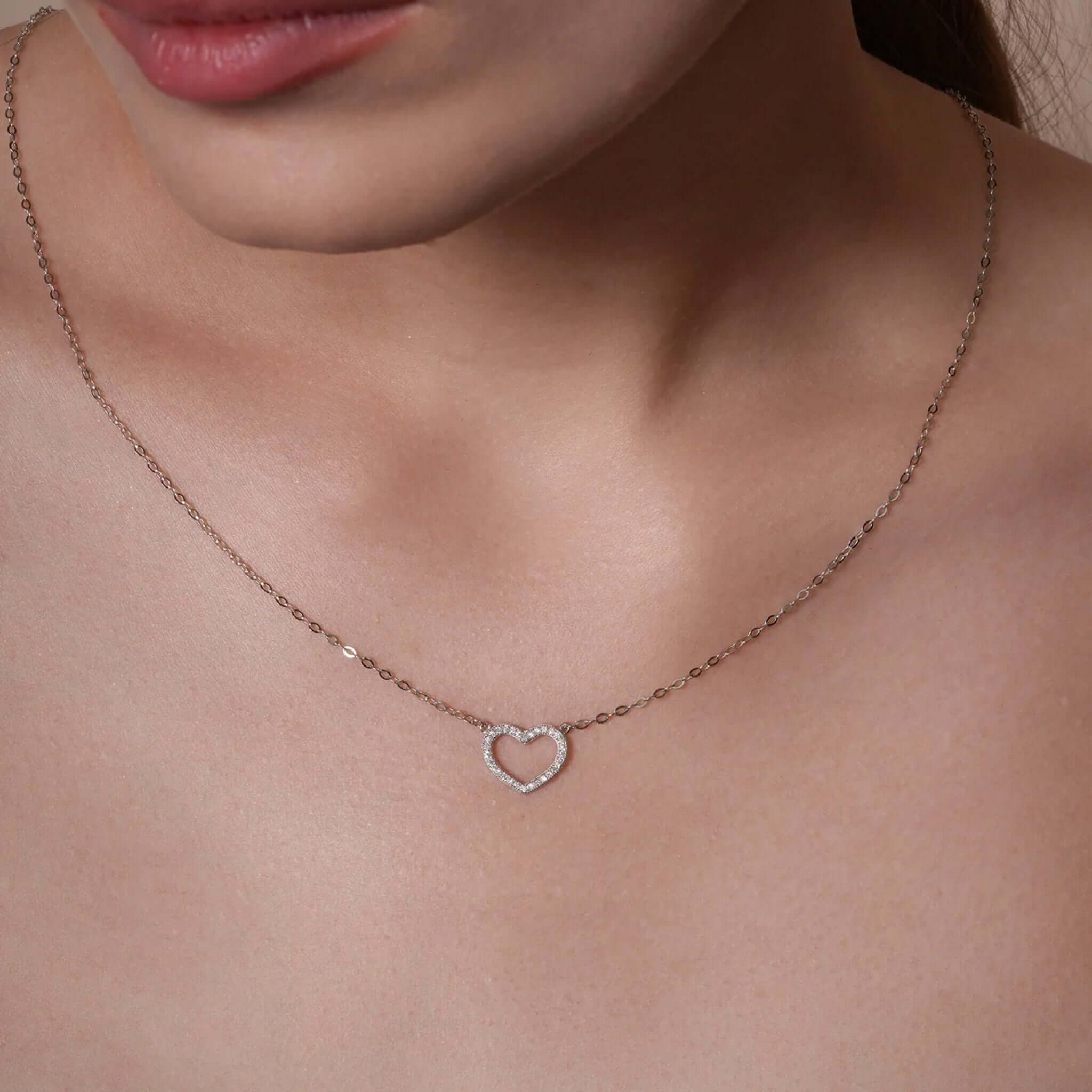 Lab Diamond Milgrain Heart Necklace featuring a delicate heart design adorned with lab-grown diamonds.