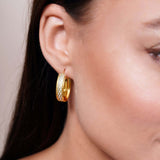 Two Tone Textured Oval Gold Earrings