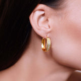 Two Tone Textured Oval Gold Earrings