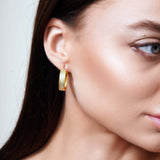 Two Tone Textured Oval Gold Earrings