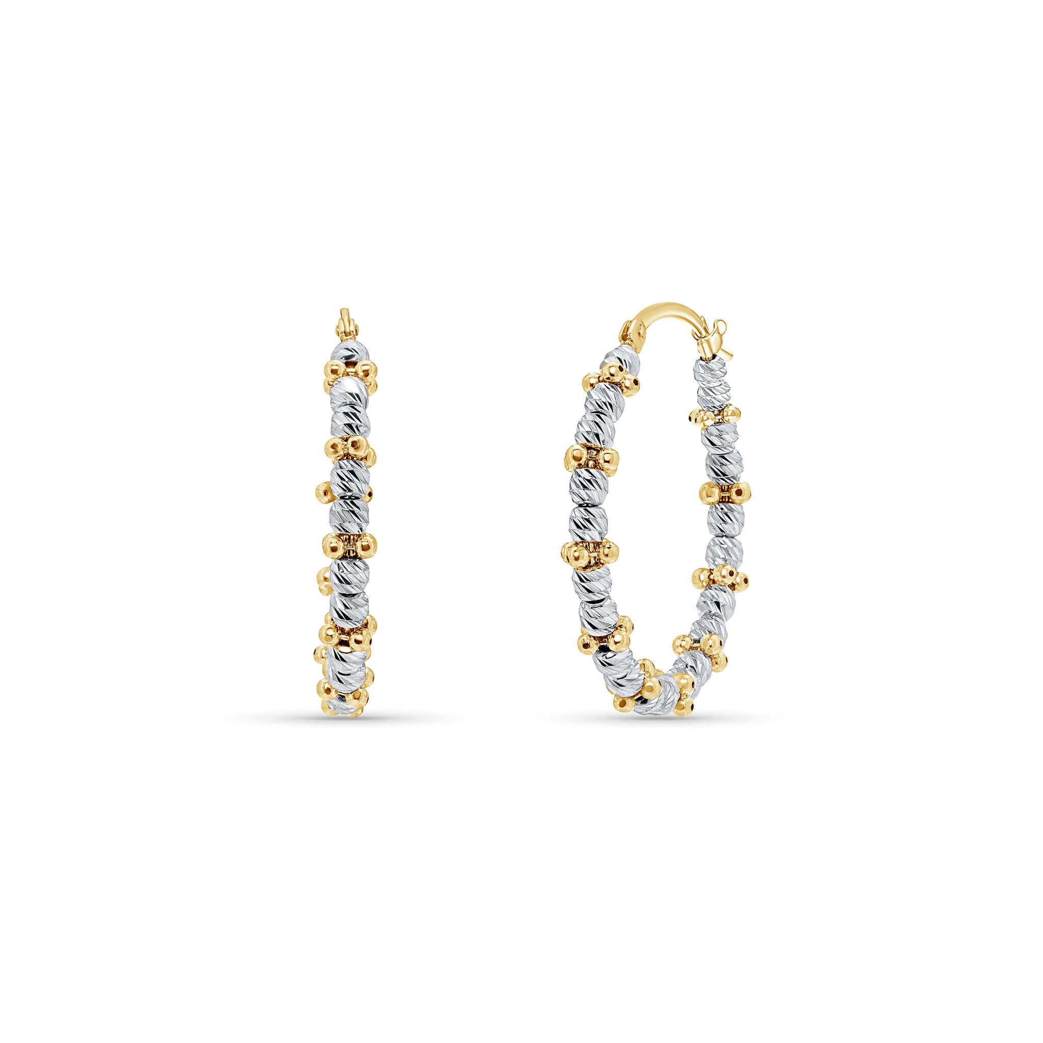 One Row Diamond Cut Gold Ball Earrings