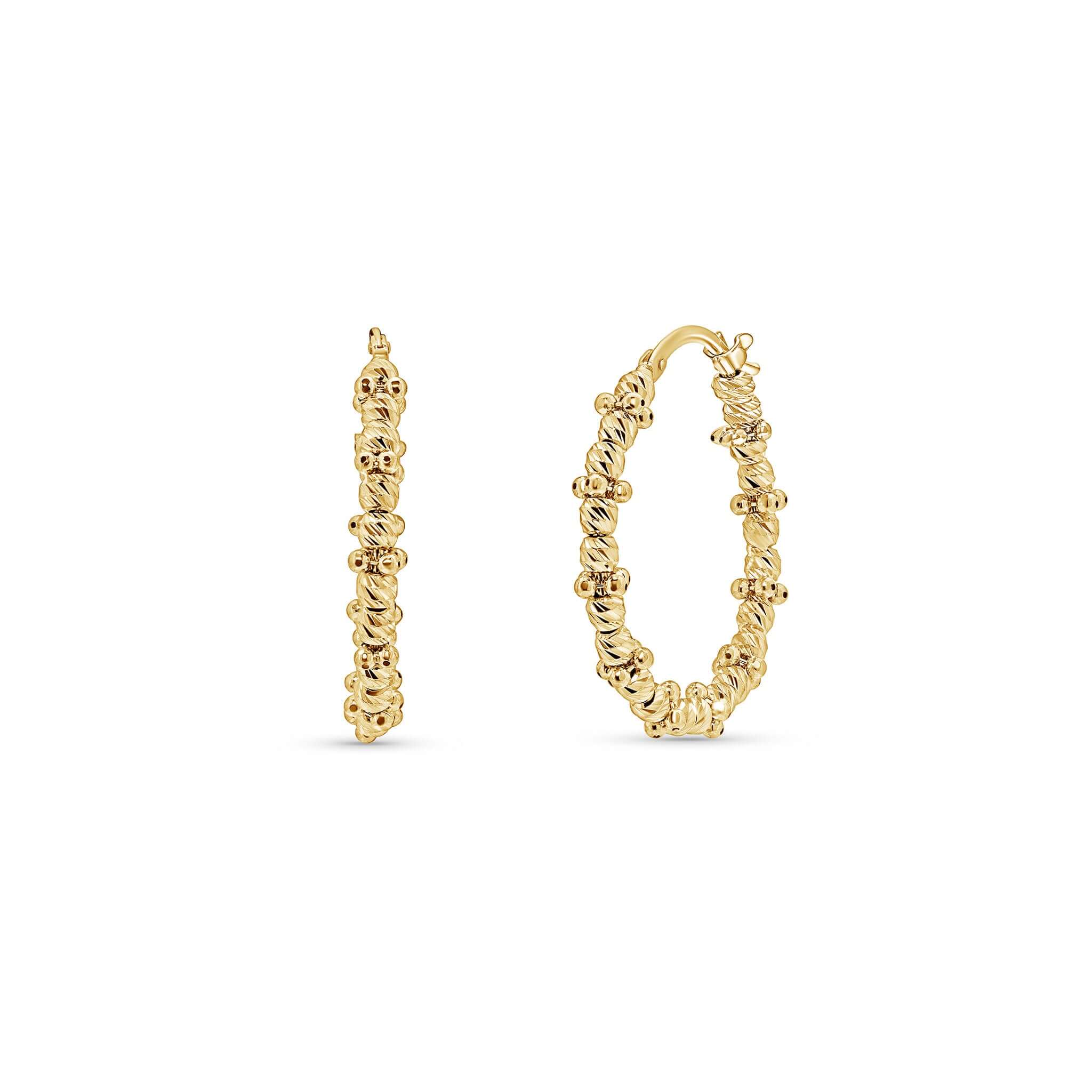One Row Diamond Cut Gold Ball Earrings