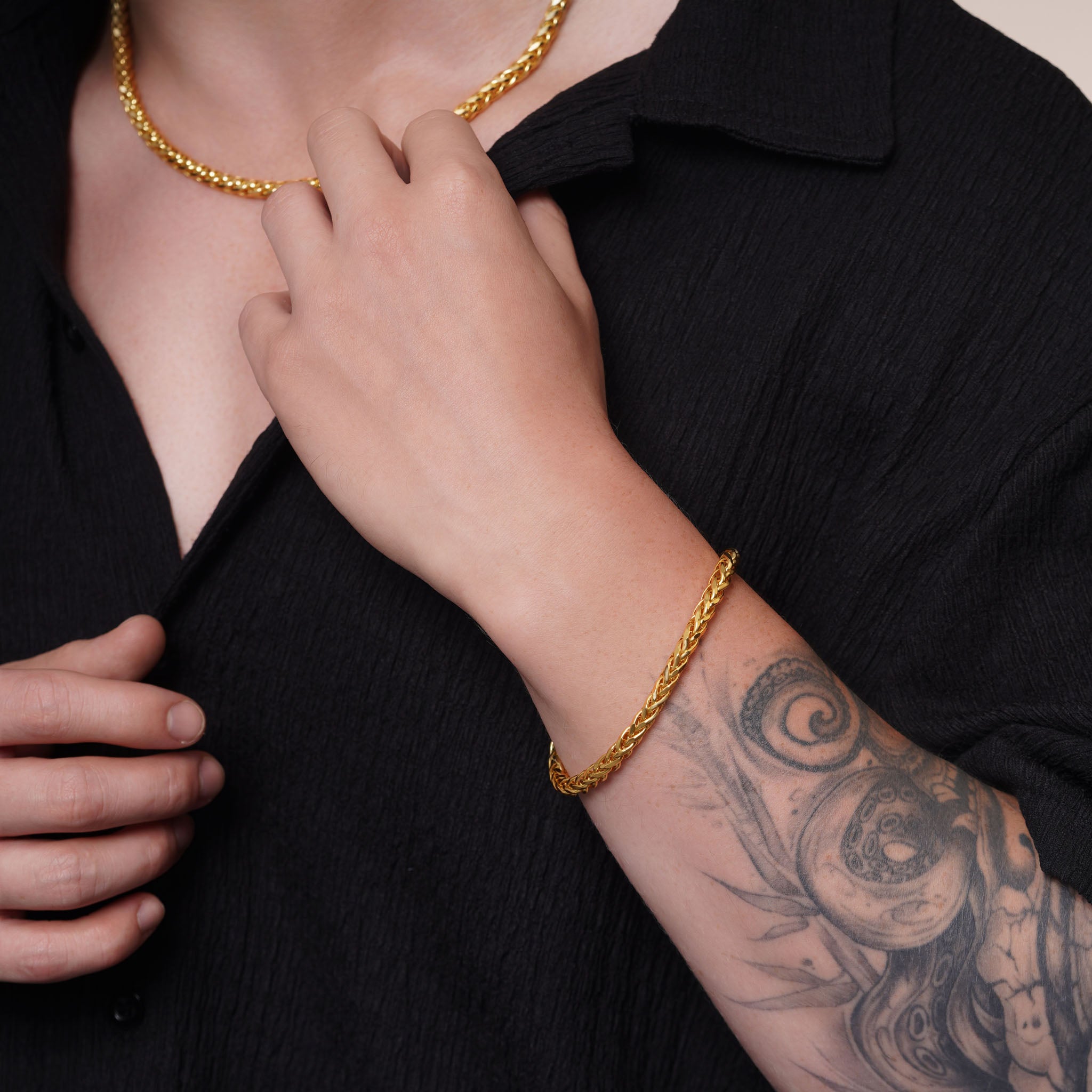 Men's Lightweight Wheat Gold Bracelet