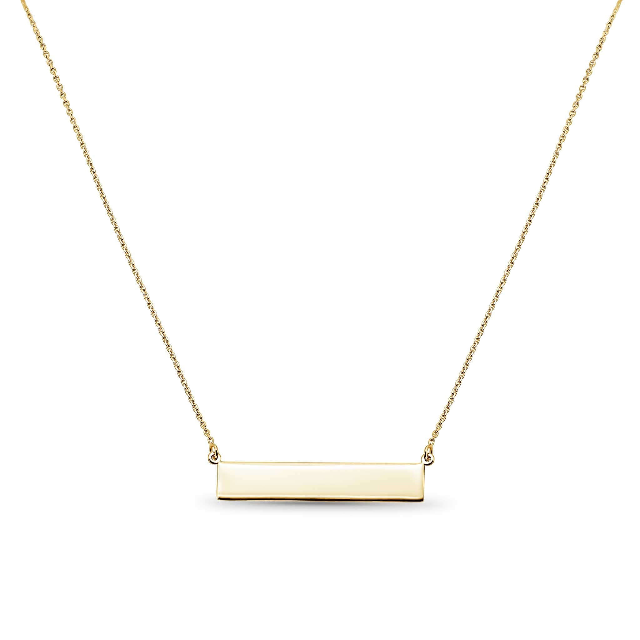Gold bar engravable necklace on a white background