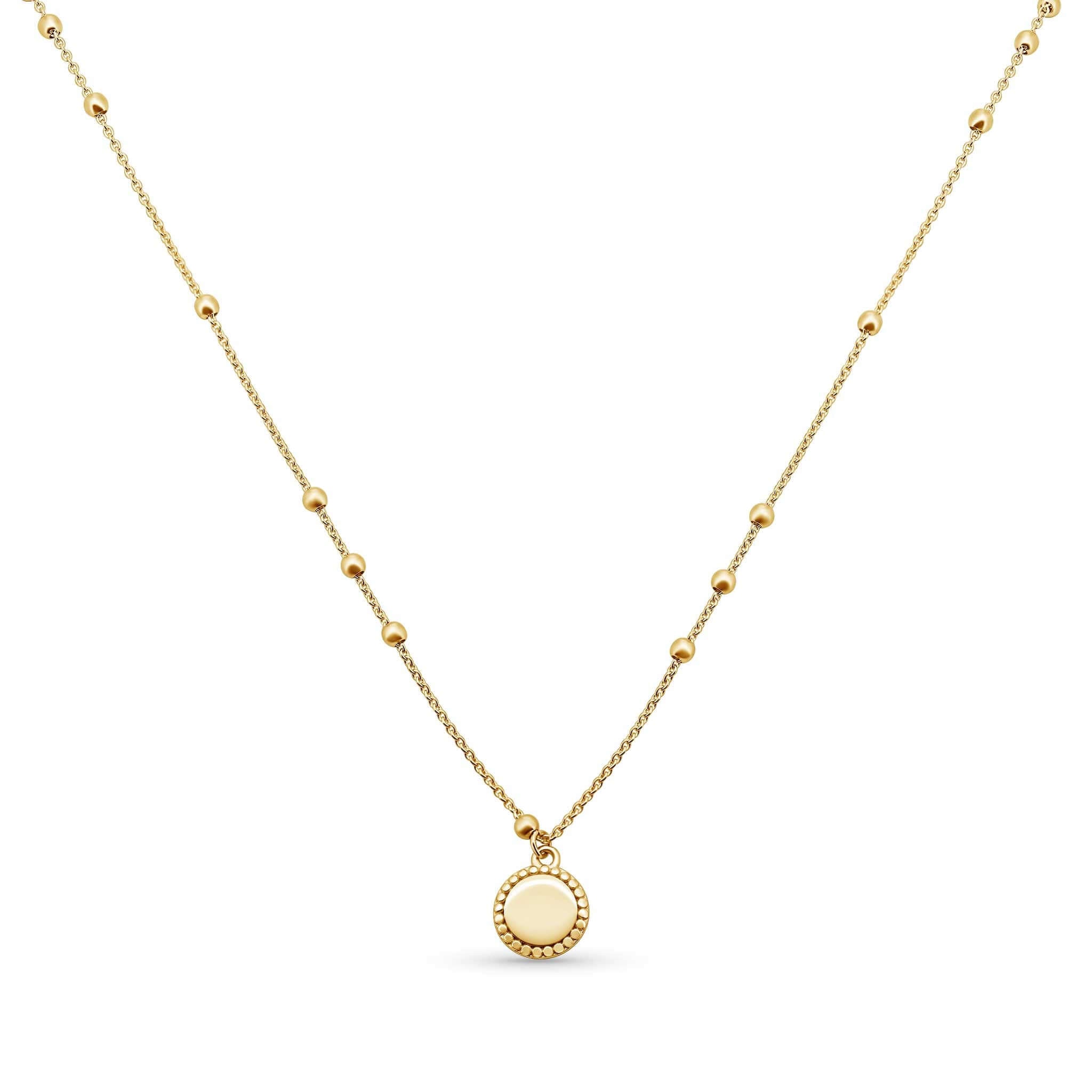 Small Round Gold Charm Pendant With Ball Chain