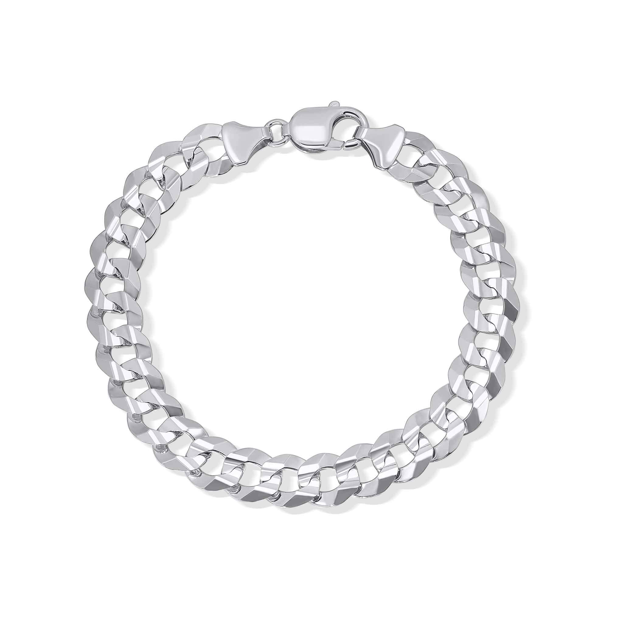 Men's solid 14K white gold curb bracelet featuring a classic link design, ideal for daily wear or special occasions.