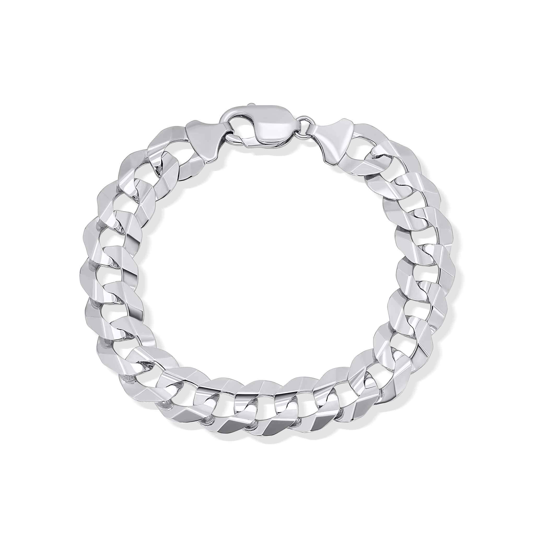 Men's solid 14K white gold curb bracelet with bold link design and secure clasp, perfect for daily wear.