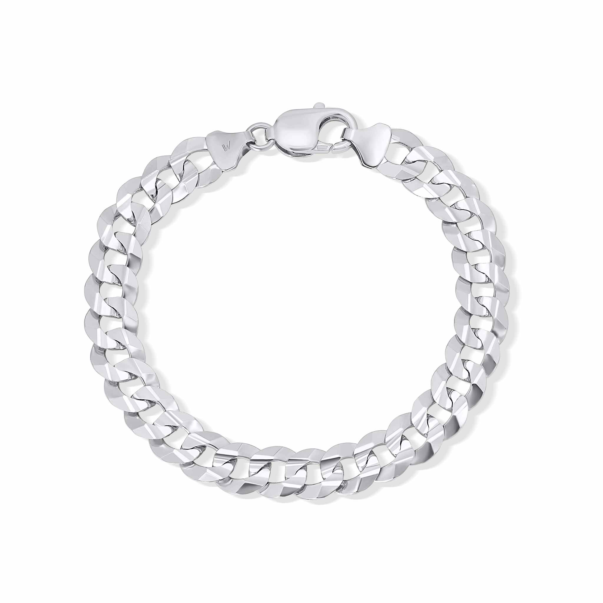 14K solid gold curb bracelet in white gold with a classic link design, perfect for men’s everyday wear.