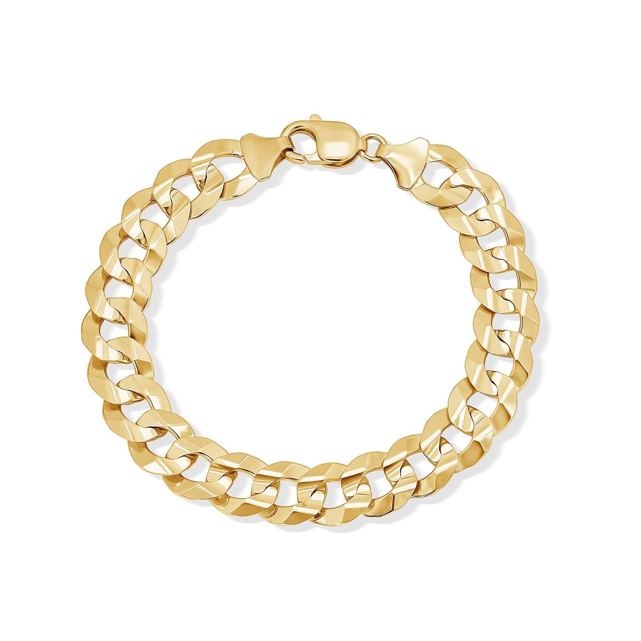Men's solid gold curb bracelet in 14K yellow gold, featuring a classic link design for timeless elegance.
