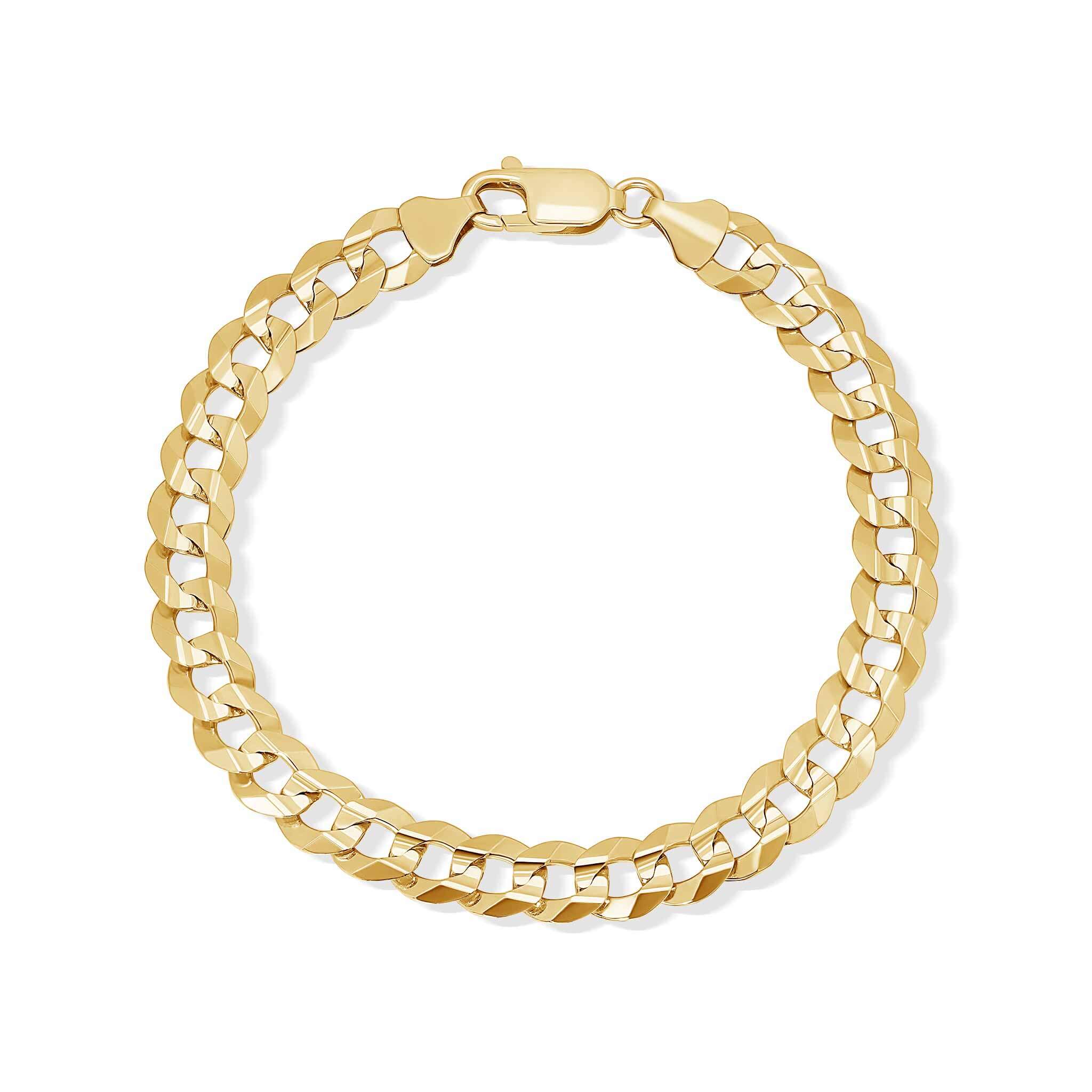 Men's 14K solid gold curb bracelet with classic link design, ideal for daily wear and special occasions.