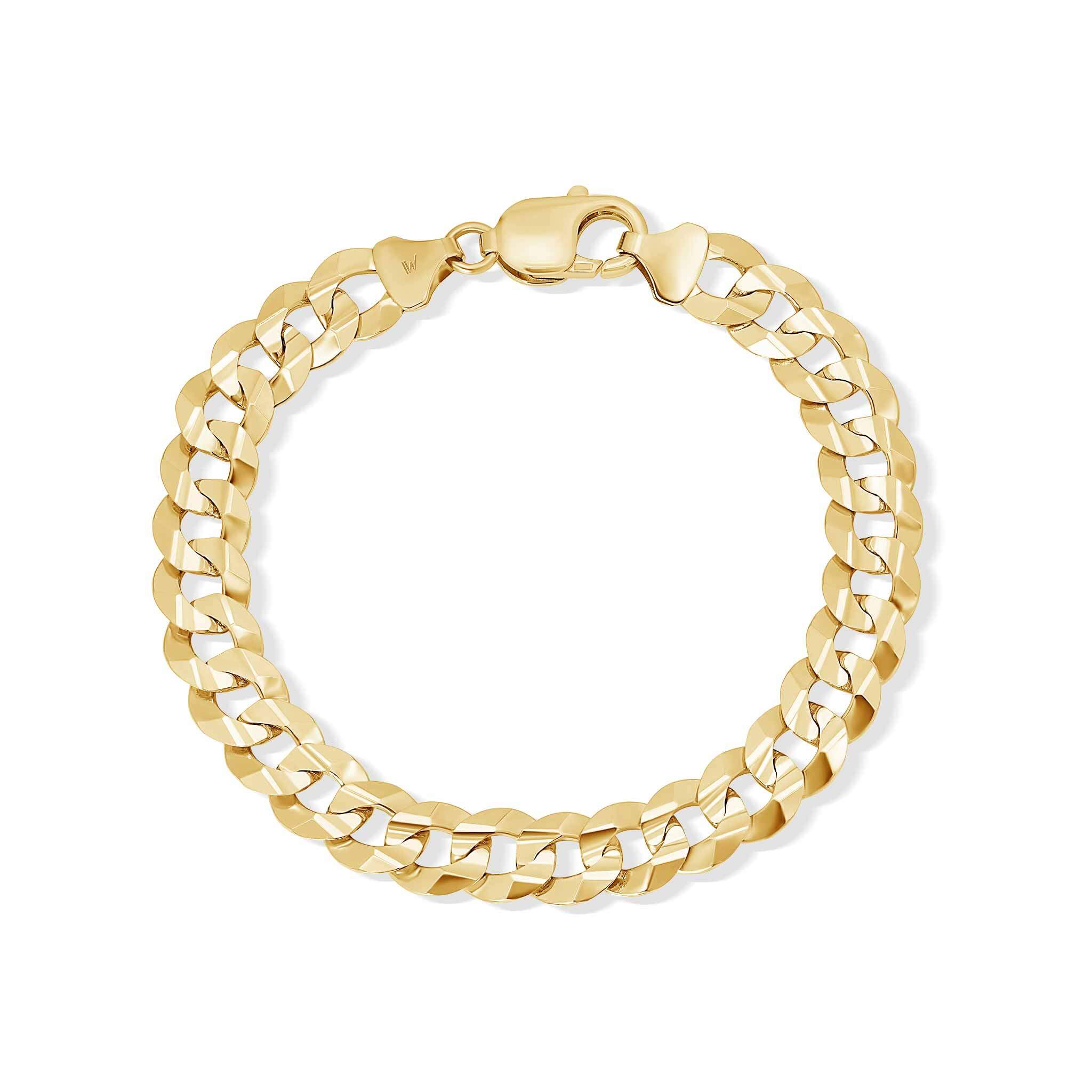 Men's 14K solid gold curb bracelet in yellow gold with durable classic link design.