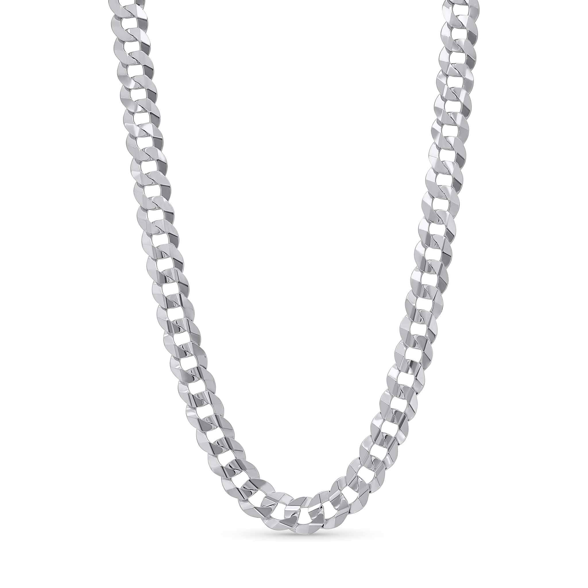 Men's solid 14k white gold curb chain showcasing interlocking, shiny flattened links for timeless style.