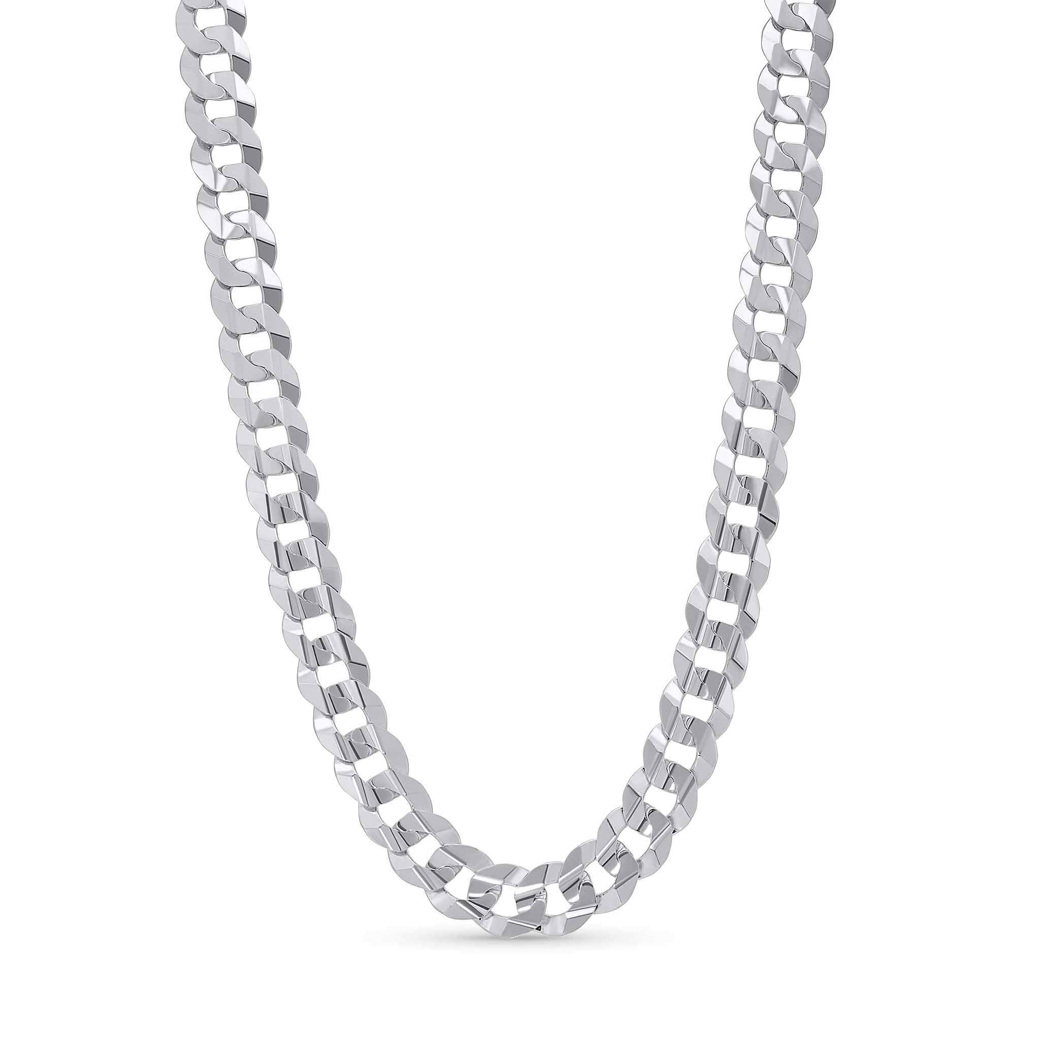 Men's Solid Gold Curb Chain in white gold, featuring interlocking flattened links for a sleek, stylish look.