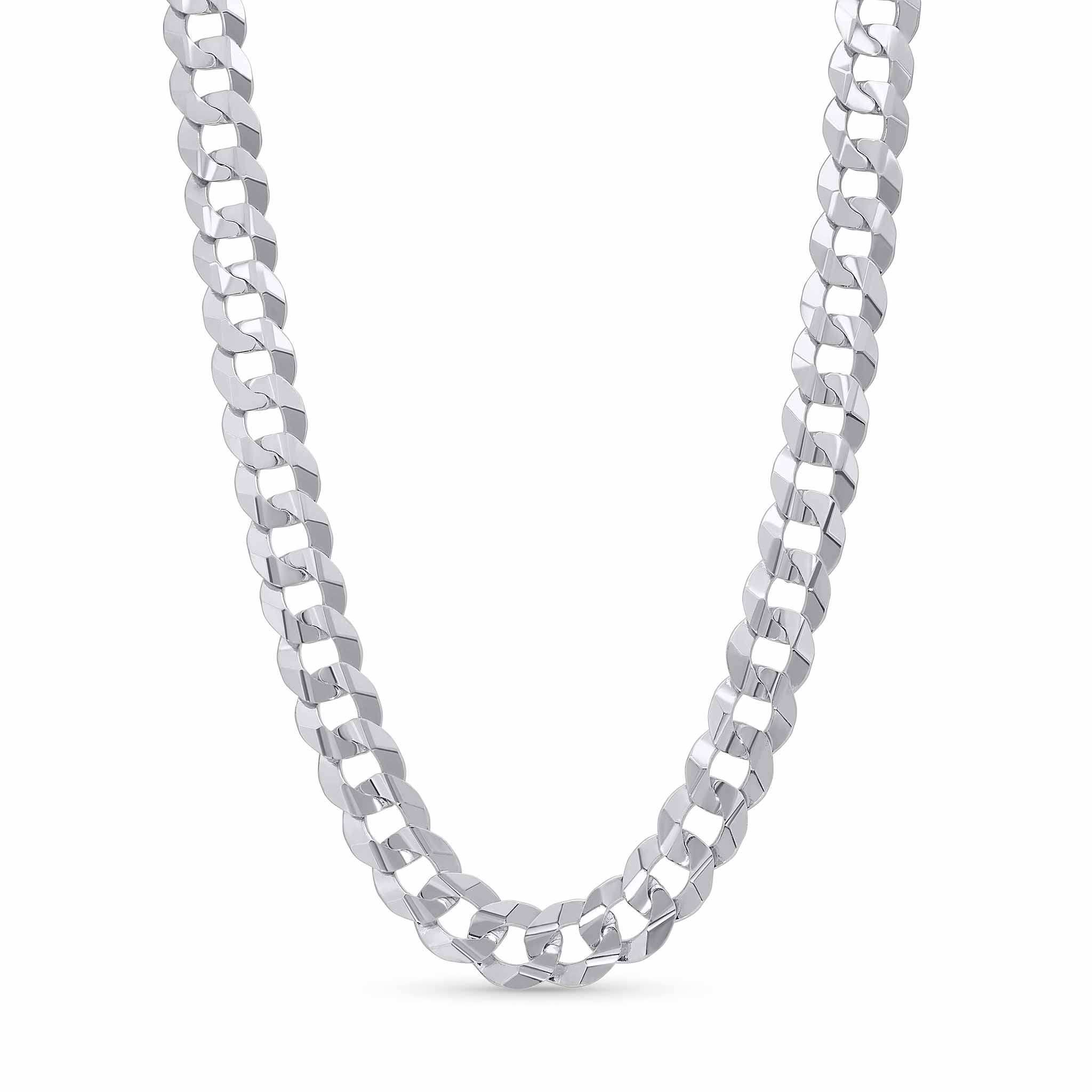 Men's Solid Gold Curb Chain in sleek white gold with interlocking links that reflect light beautifully.