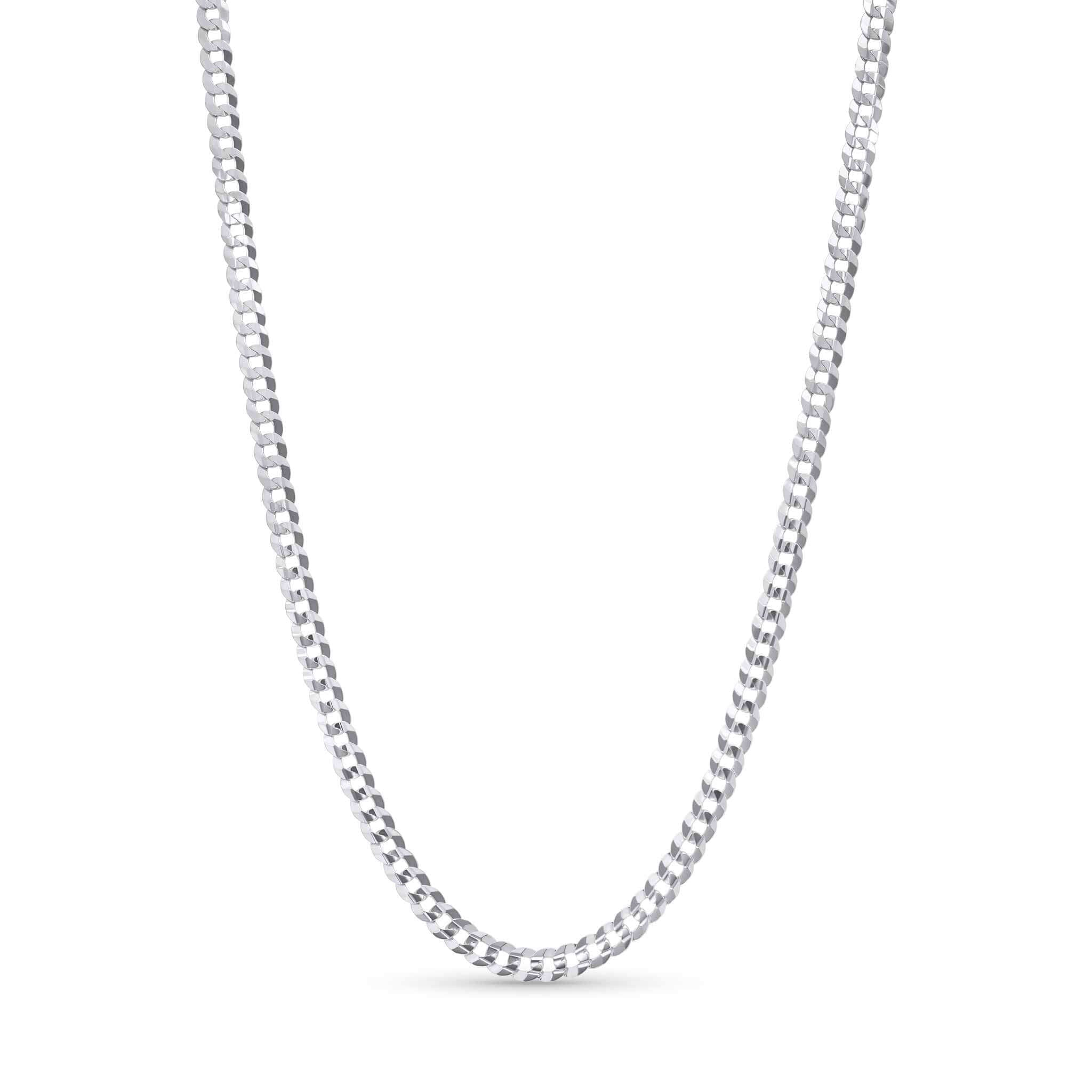 Men's Solid Gold Curb Chain in white gold, featuring interlocking, flattened links for a stylish, timeless look.