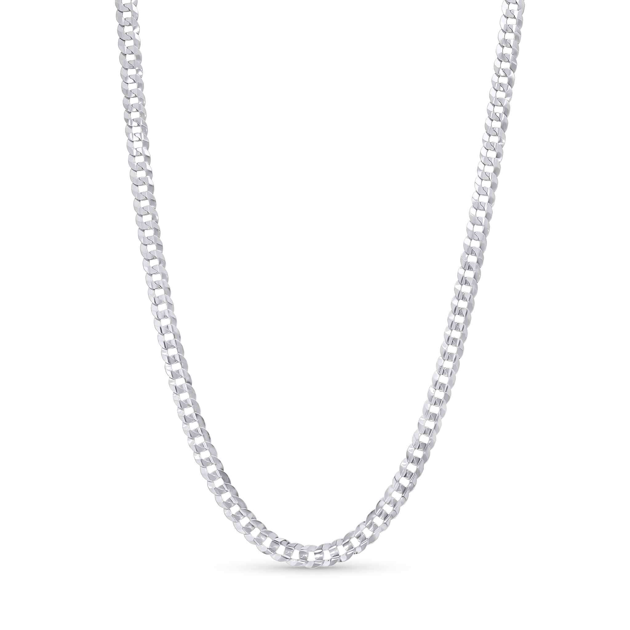 Men's solid white gold curb chain with interlocking links, showcasing a sleek and timeless design.