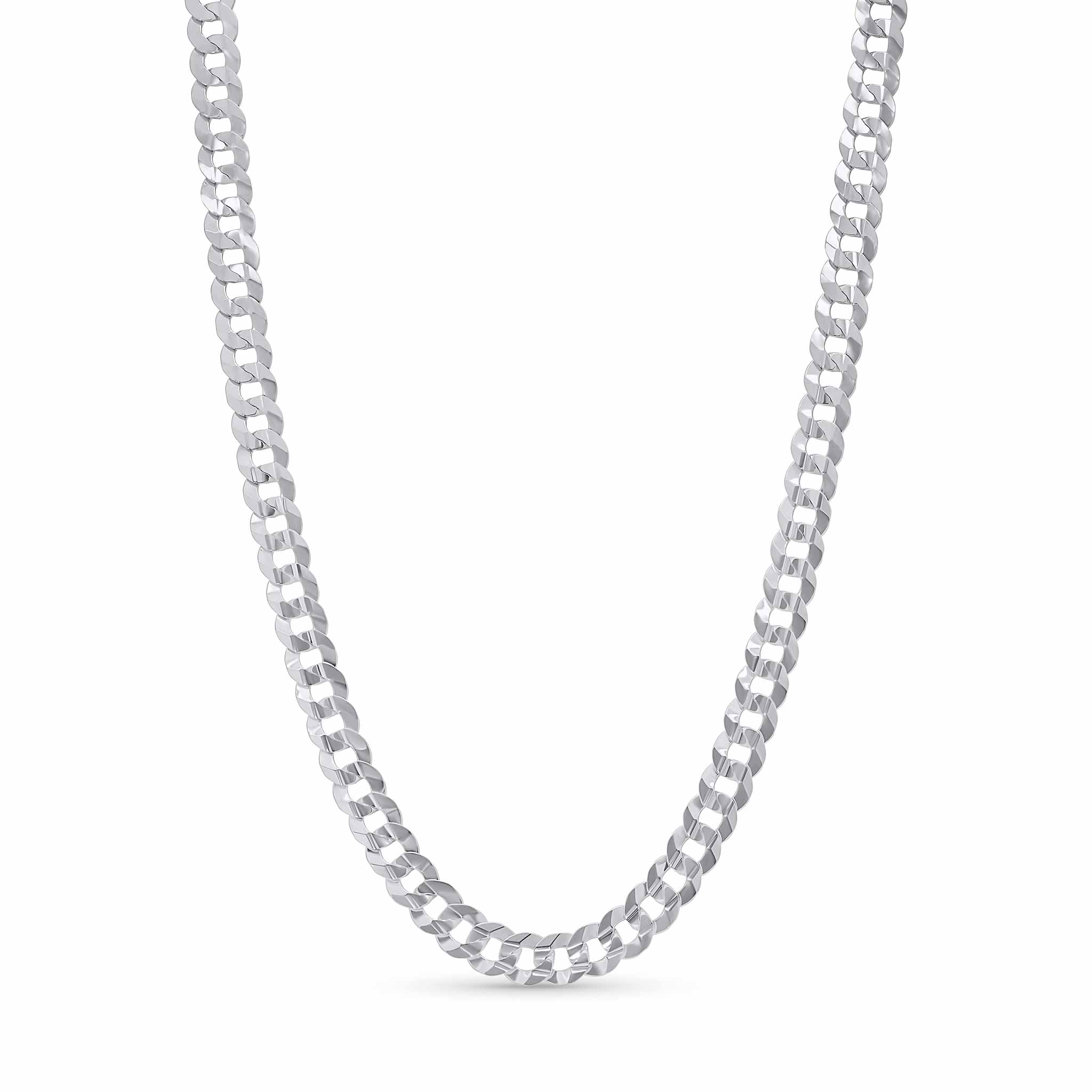 Men's Solid Gold Curb Chain in white gold, featuring interlocking, flattened links for a smooth and stylish look.