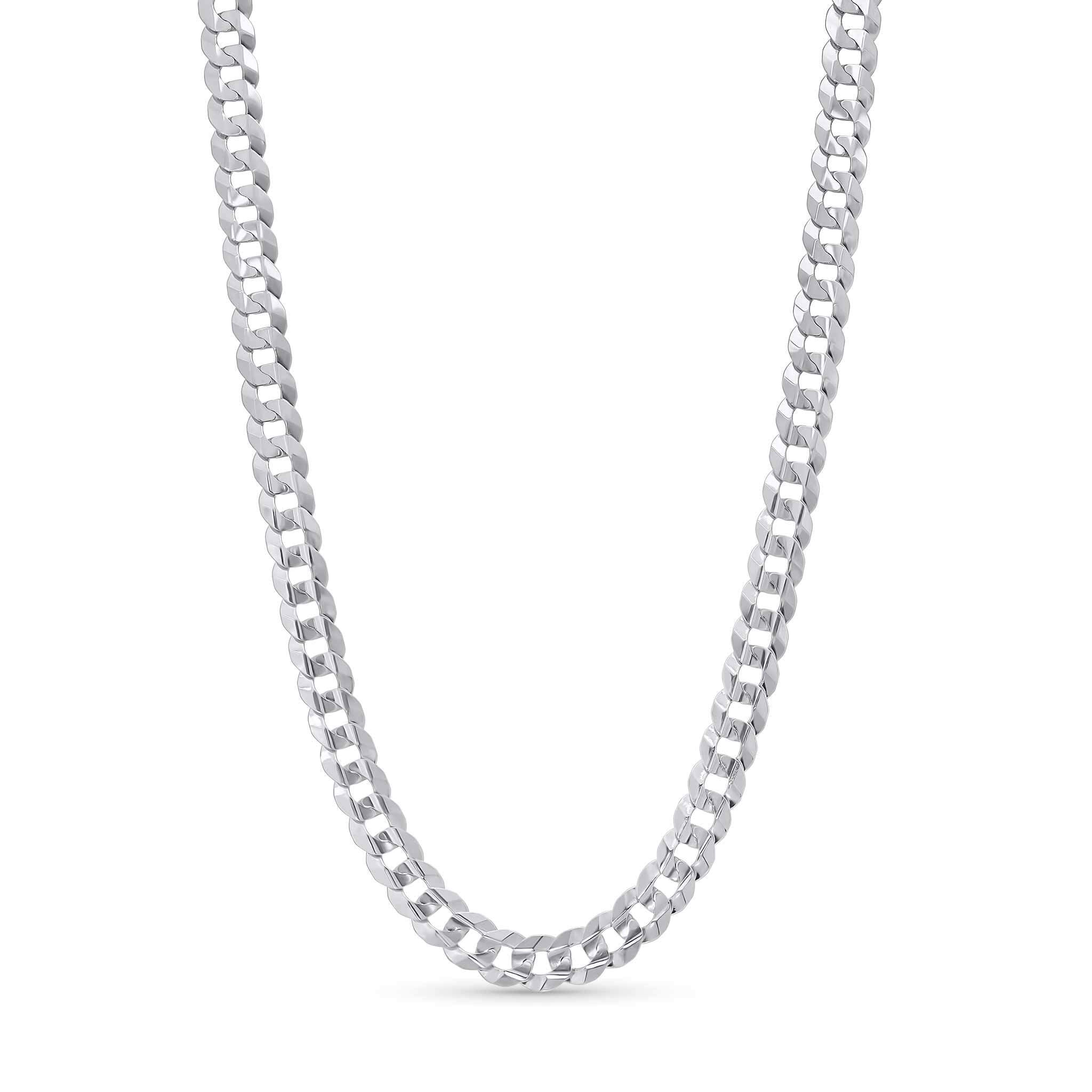 Men's solid 14k white gold curb chain with interlocking flattened links, designed for style and elegance.