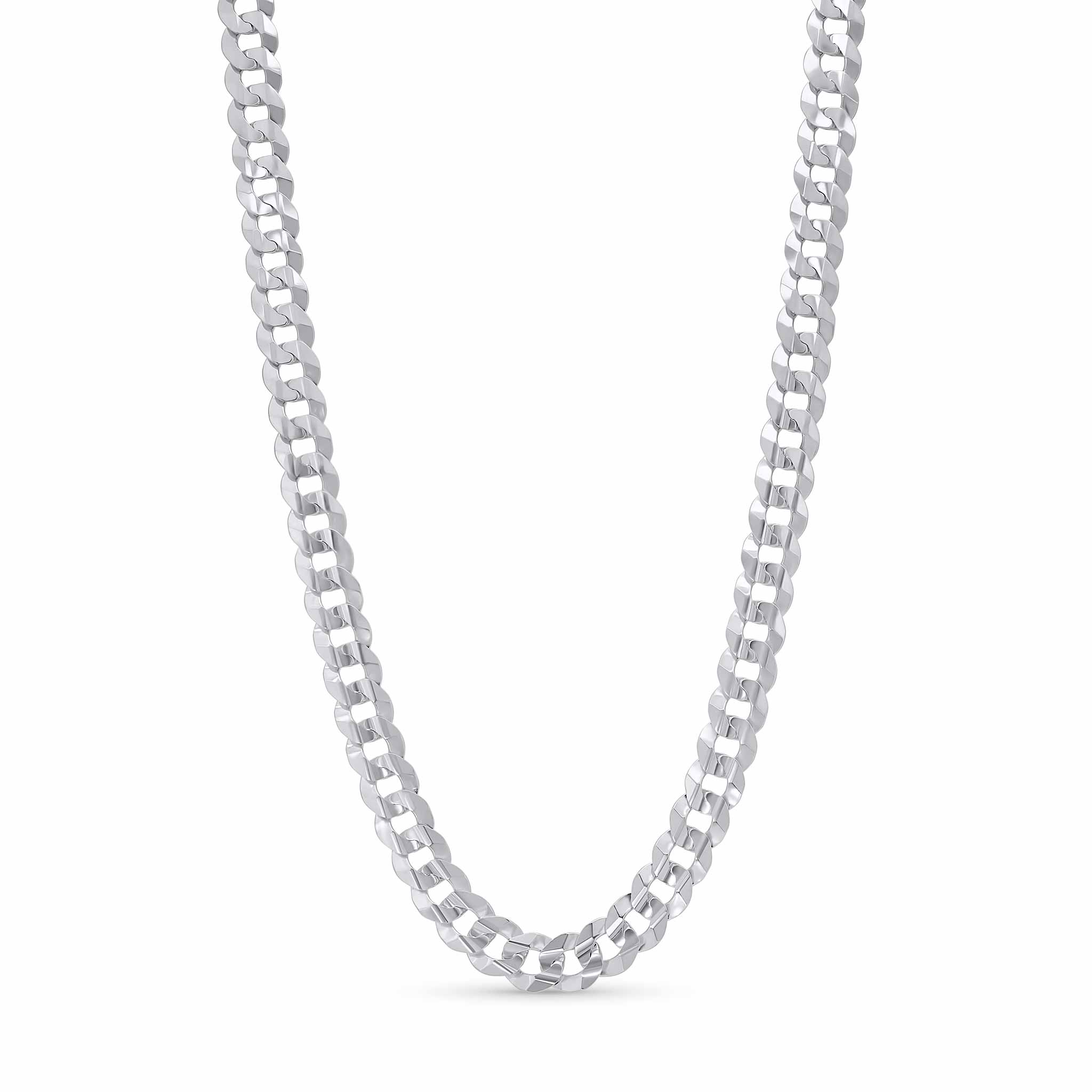 Men's Solid Gold Curb Chain in polished white gold, featuring interlocking flattened links for strength and style.
