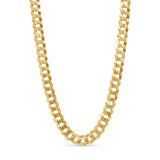 Men's solid gold curb chain necklace in yellow gold, showcasing interlocking flattened links for strength and style.