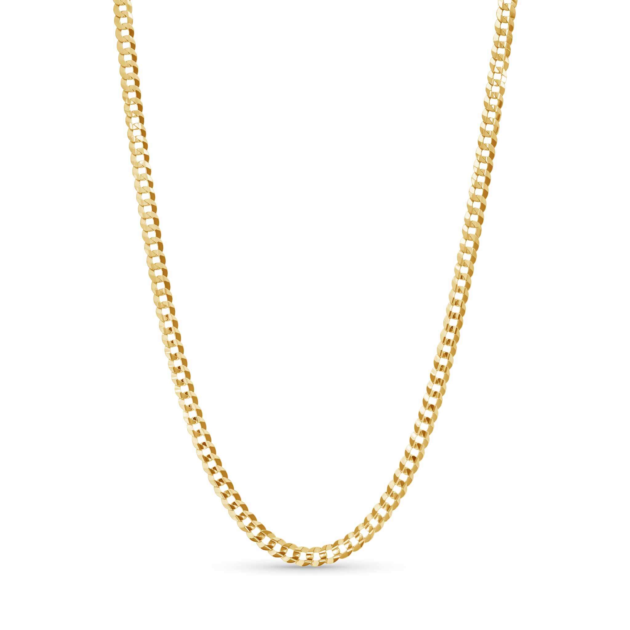Men's Solid Gold Curb Chain in yellow gold with interlocking flattened links, showcasing strength and timeless style.