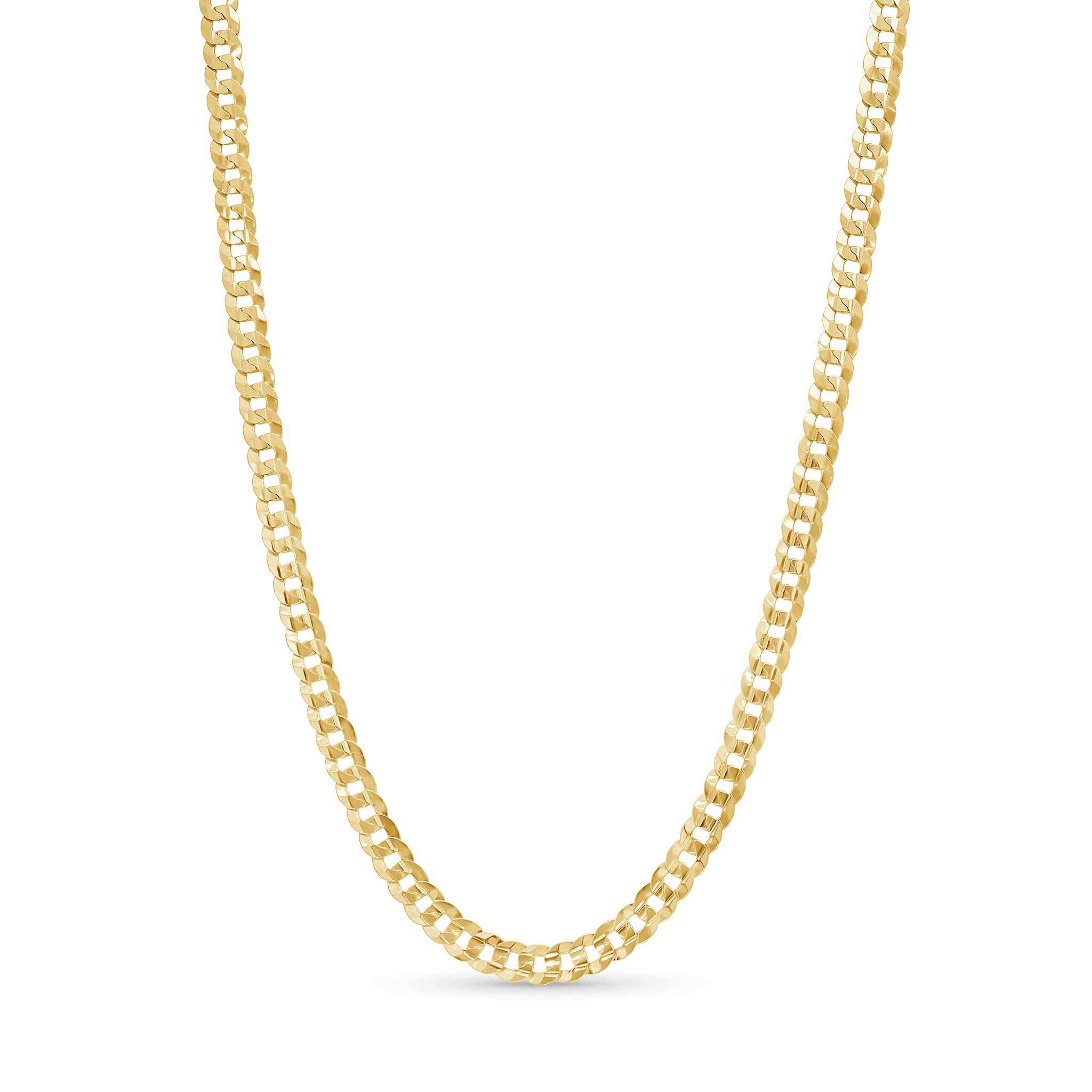 Men's Solid Gold Curb Chain in yellow gold, featuring interlocking, flattened links for a stylish and bold look.