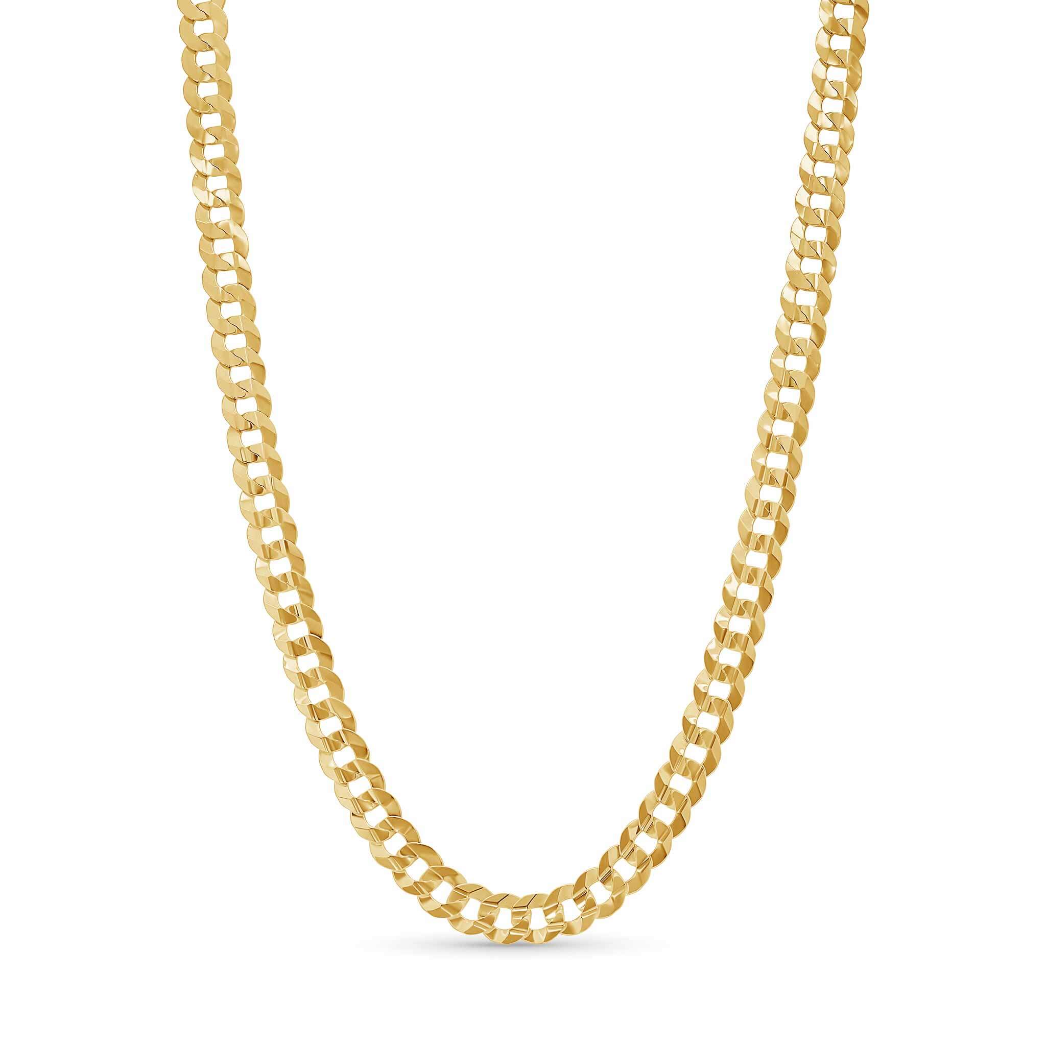 Men's Solid Gold Curb Chain in yellow gold with interlocking flattened links for a stylish statement.