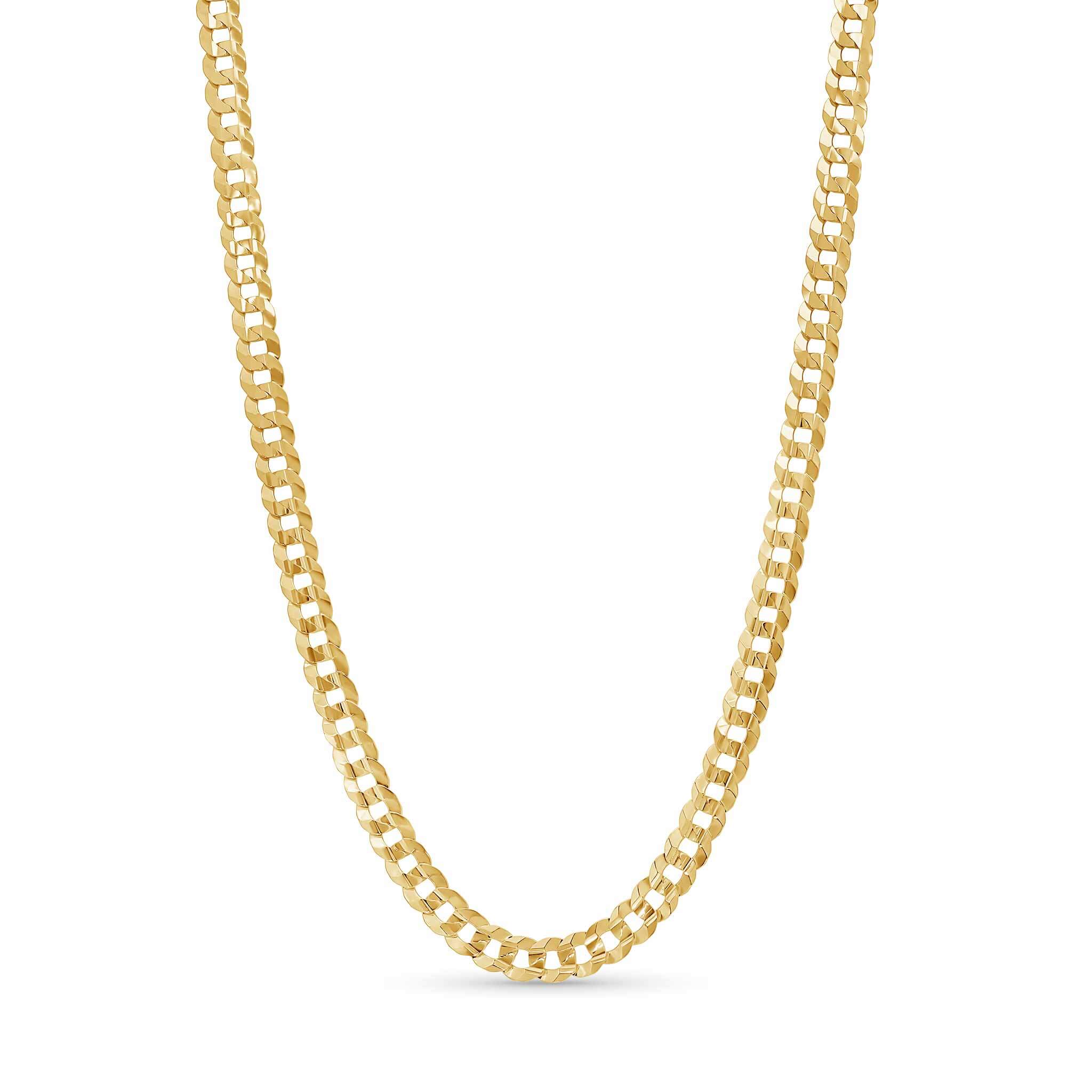 Men's Solid Gold Curb Chain in 14k yellow gold, featuring interlocking, flattened links for style and strength.