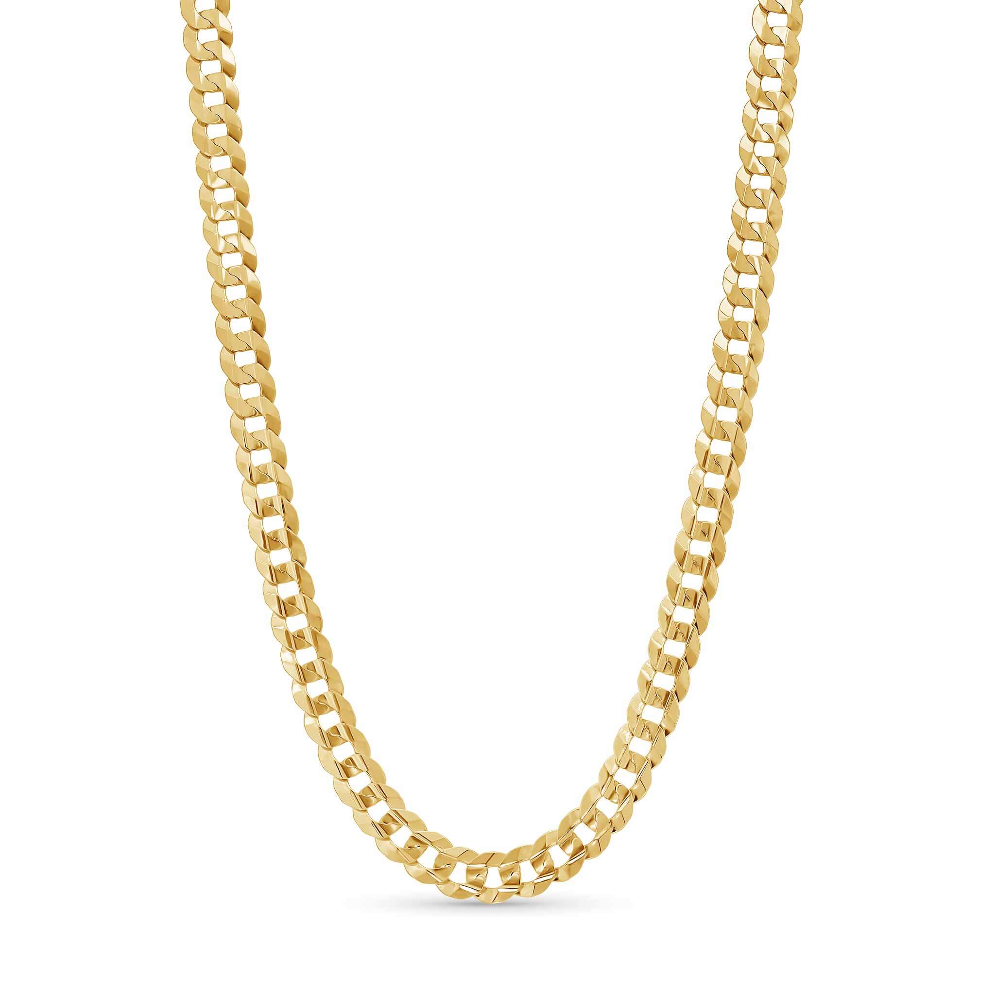 Men's solid gold curb chain in yellow gold, showcasing smooth interlocking links for a timeless look.