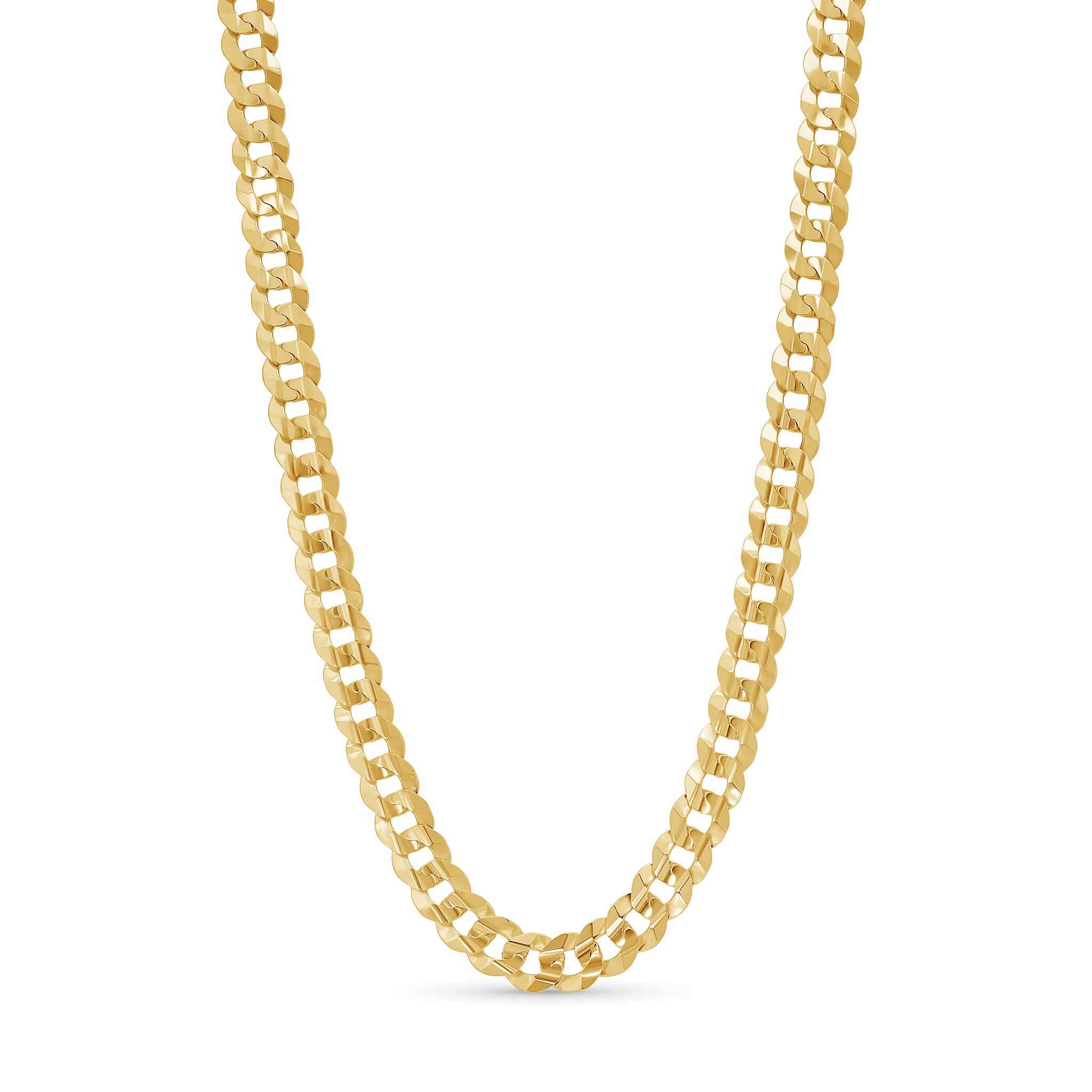 Men's Solid Gold Curb Chain in yellow gold with interlocking, flattened links for a bold and stylish statement.