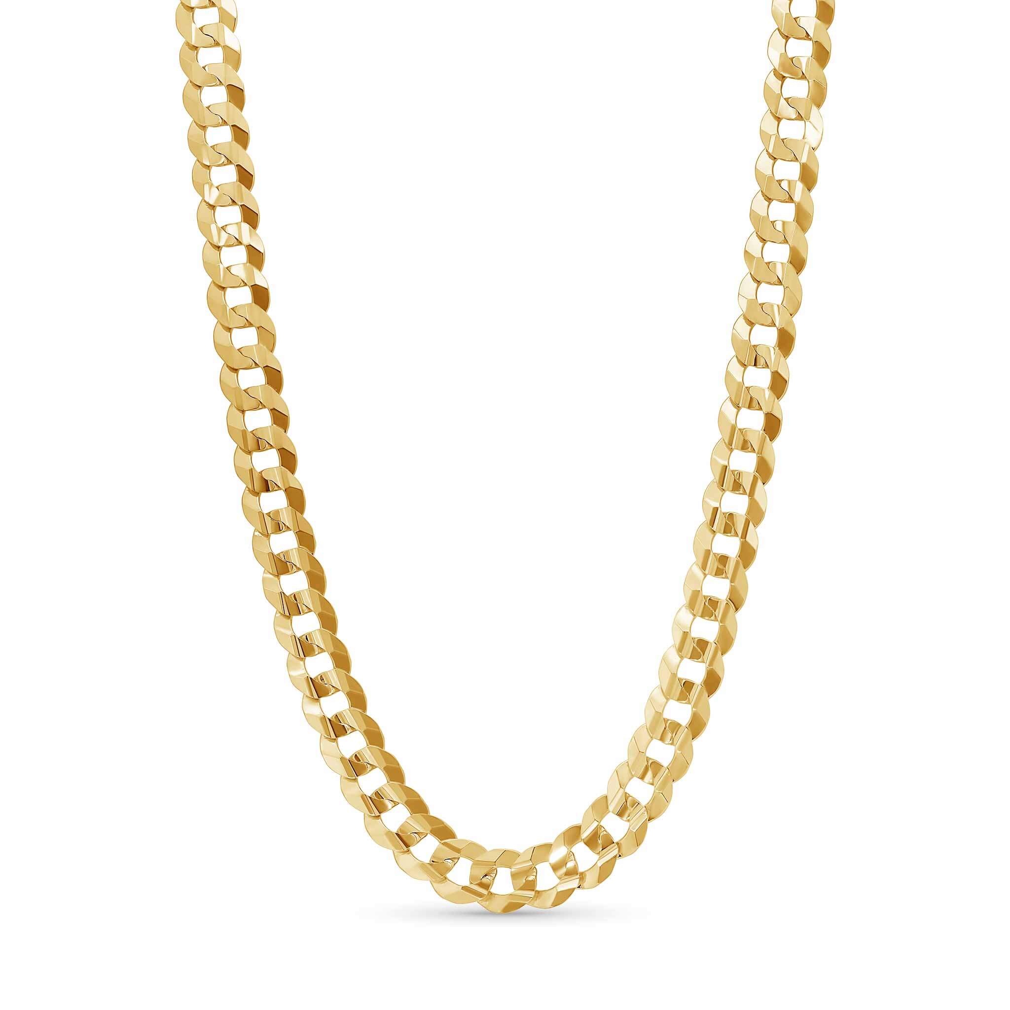 Men's Solid Gold Curb Chain in 14k yellow gold with interlocking links, showcasing strength and timeless design.