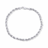 Silver rope chain bracelet on a white background