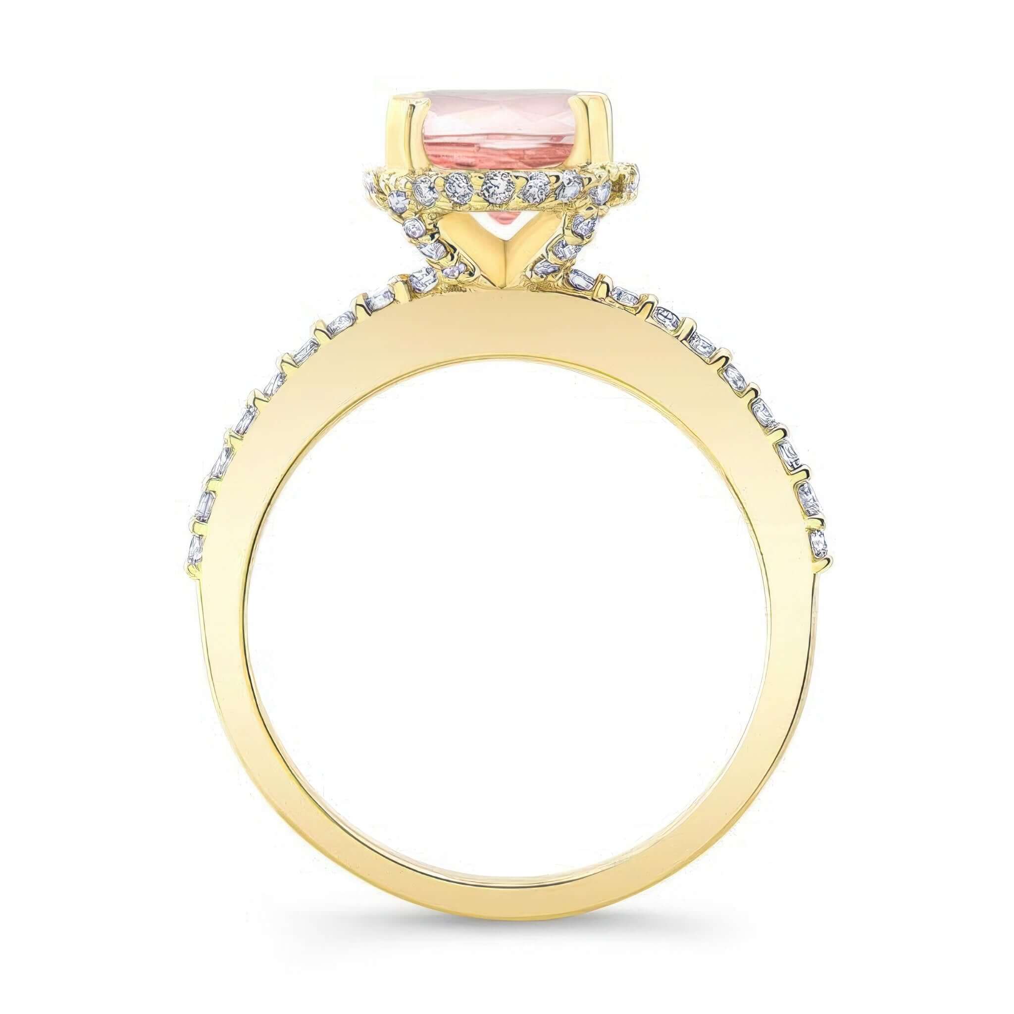 Hidden Halo Oval Morganite Engagement Ring showcasing a pink morganite and diamonds in a sleek design.