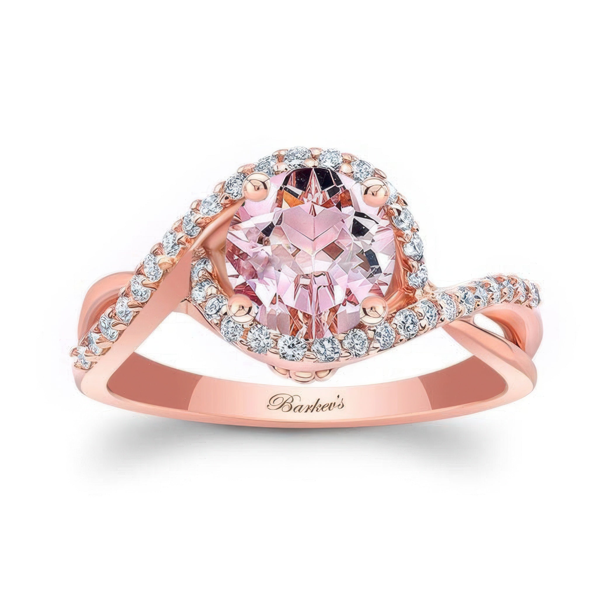 Twisted Halo Morganite And Diamond Engagement Ring