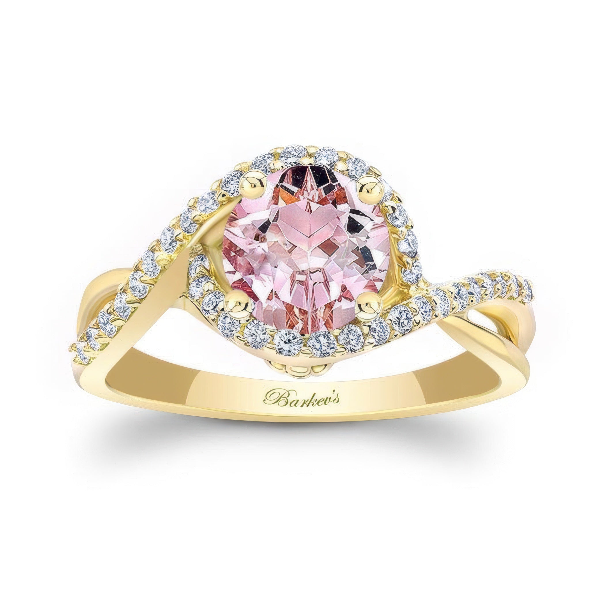 Twisted Halo Morganite And Diamond Engagement Ring