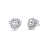 Heart Shape Moissanite Halo Silver Studs