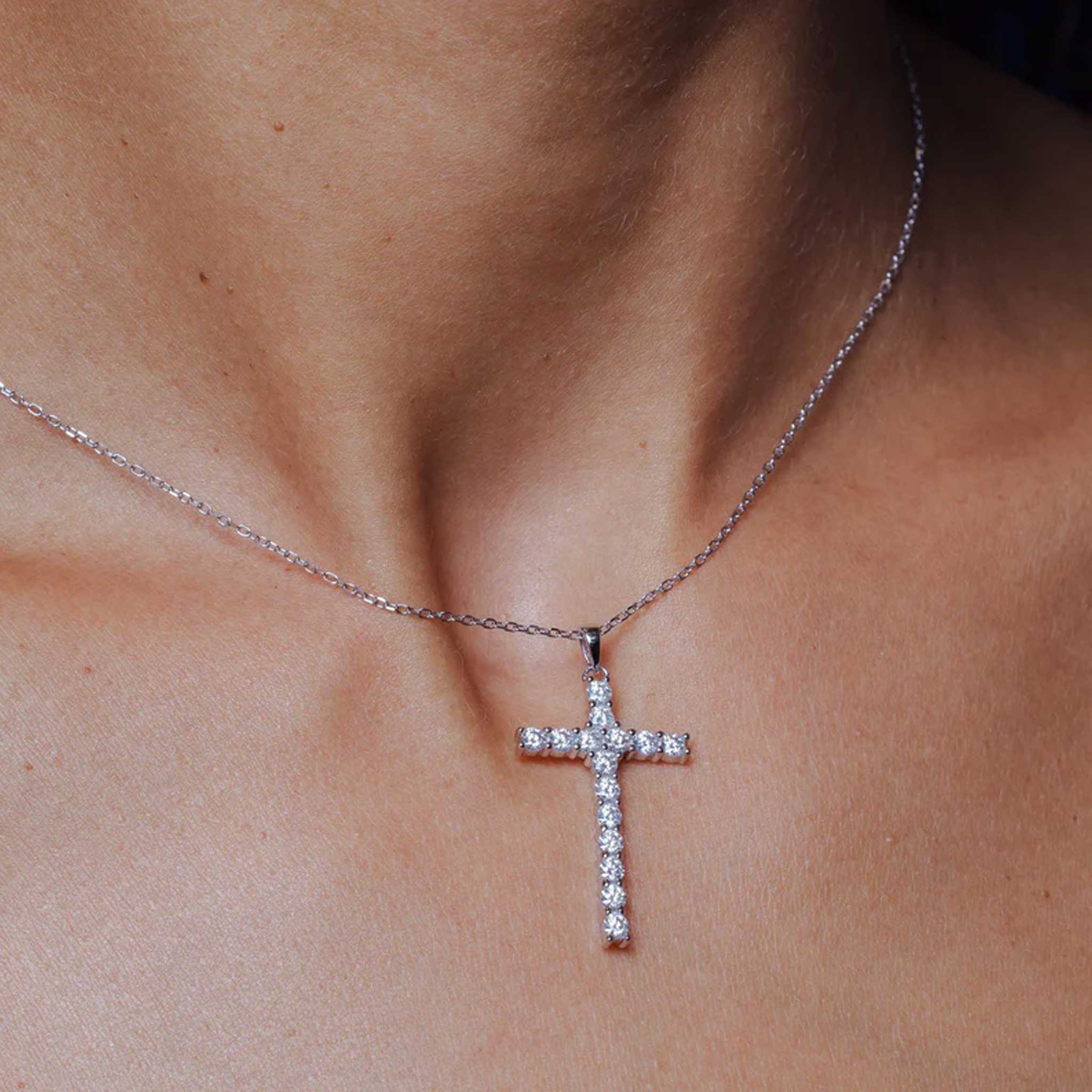 Cross Moissanite Silver Pendant Necklace featuring a brilliant cross design adorned with moissanites.