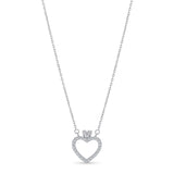 Heart-shaped diamond pendant on a chain against a white background