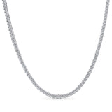 Silver necklace with small round moissanite diamonds on a white background