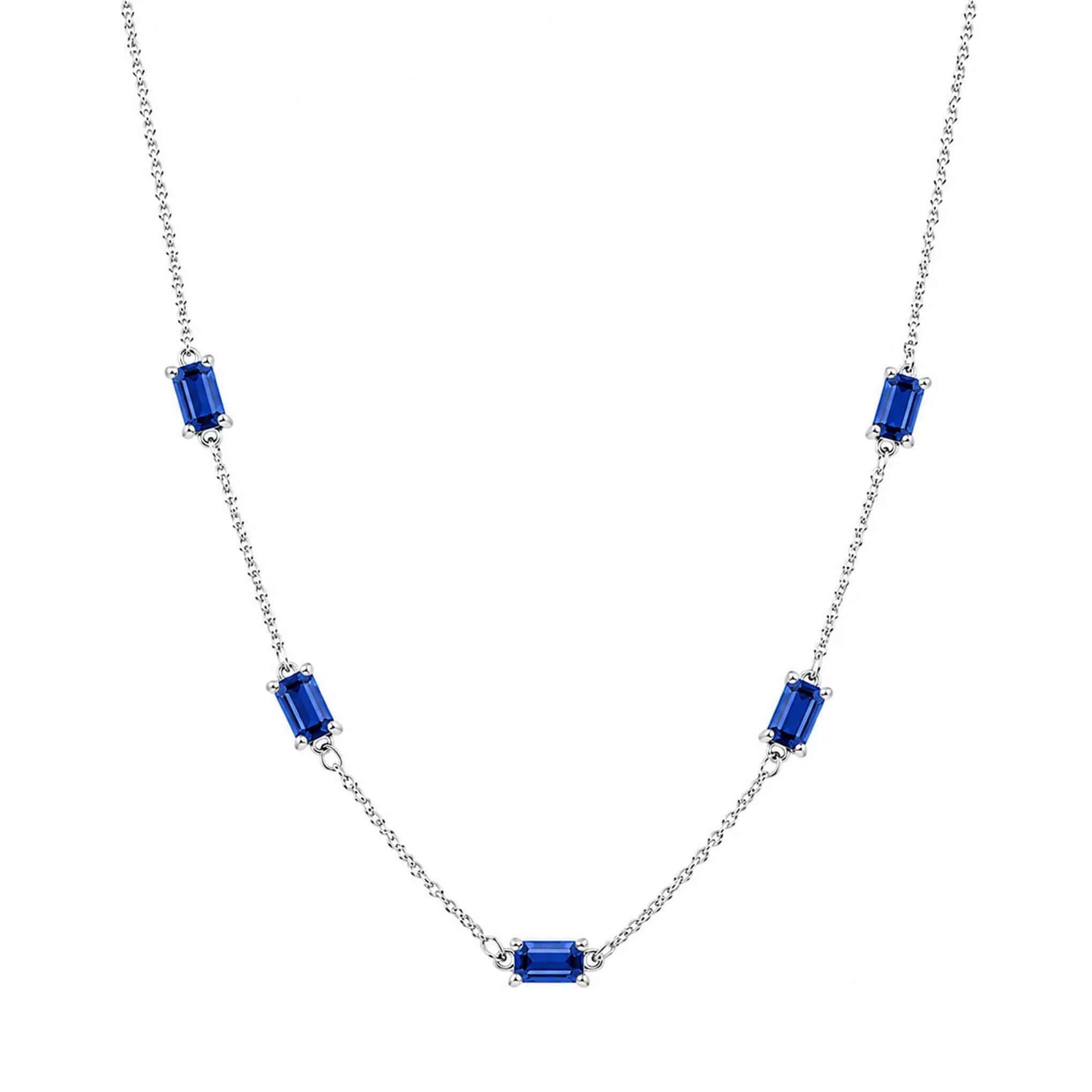 Emerald-Cut Moissanite Station Necklace in Sterling Silver