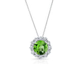 Peridot And Diamond Halo Necklace