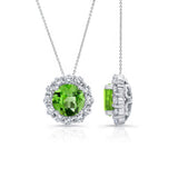 Peridot And Diamond Halo Necklace