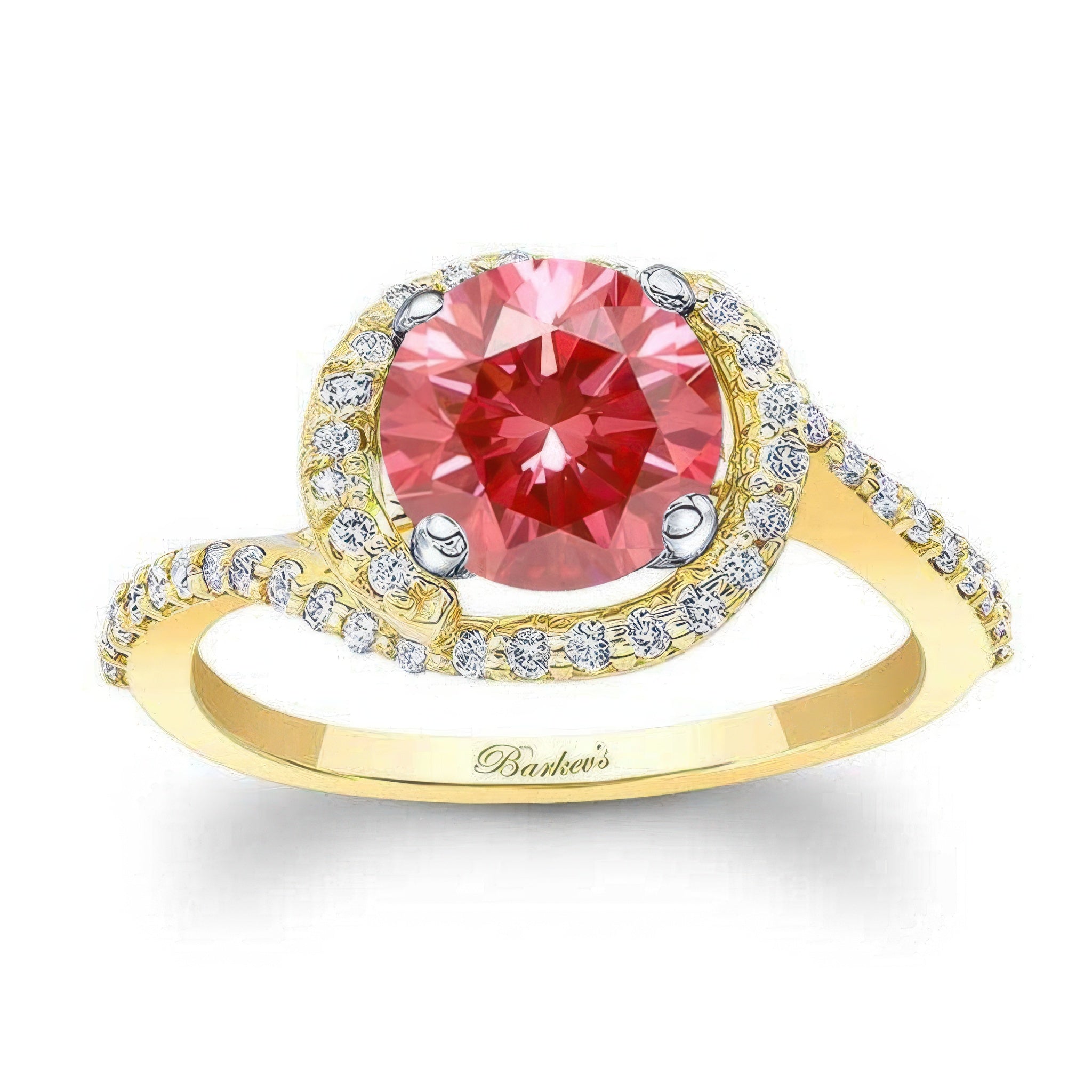 Half Halo Lab Grown Pink Diamond Engagement Ring