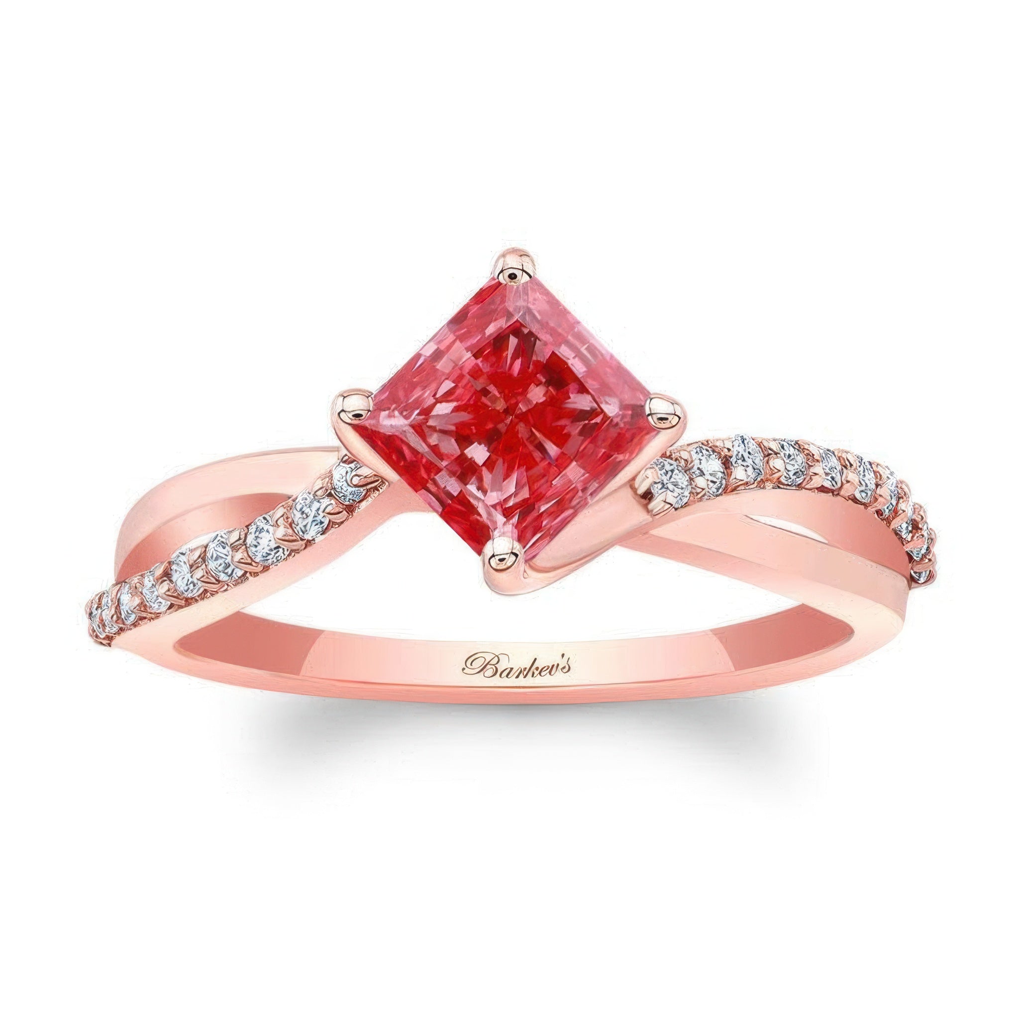Princess Cut Lab Pink Diamond Twist Engagement Ring