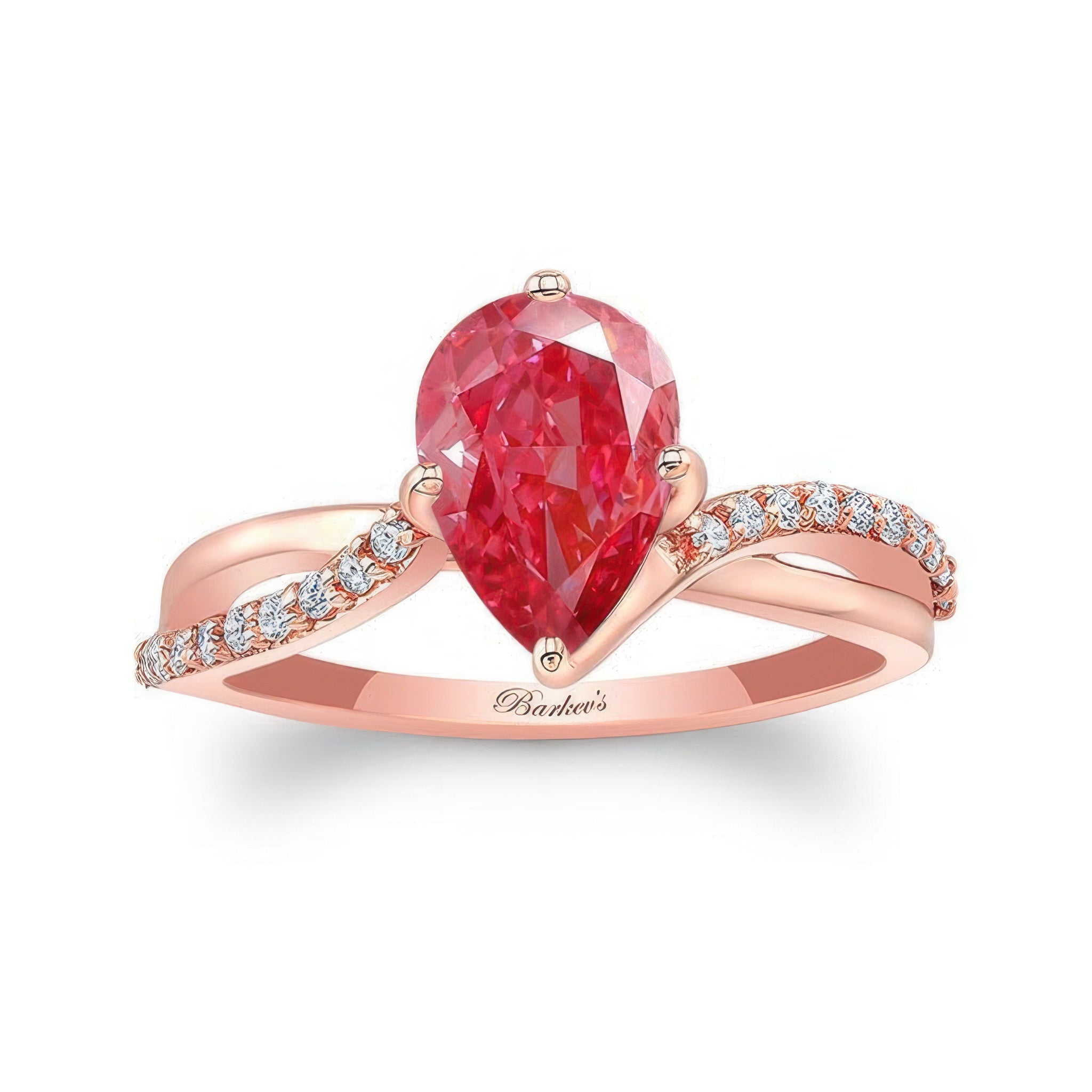 Pear Shaped Lab Grown Pink Diamond Engagement Ring With Twisted Band