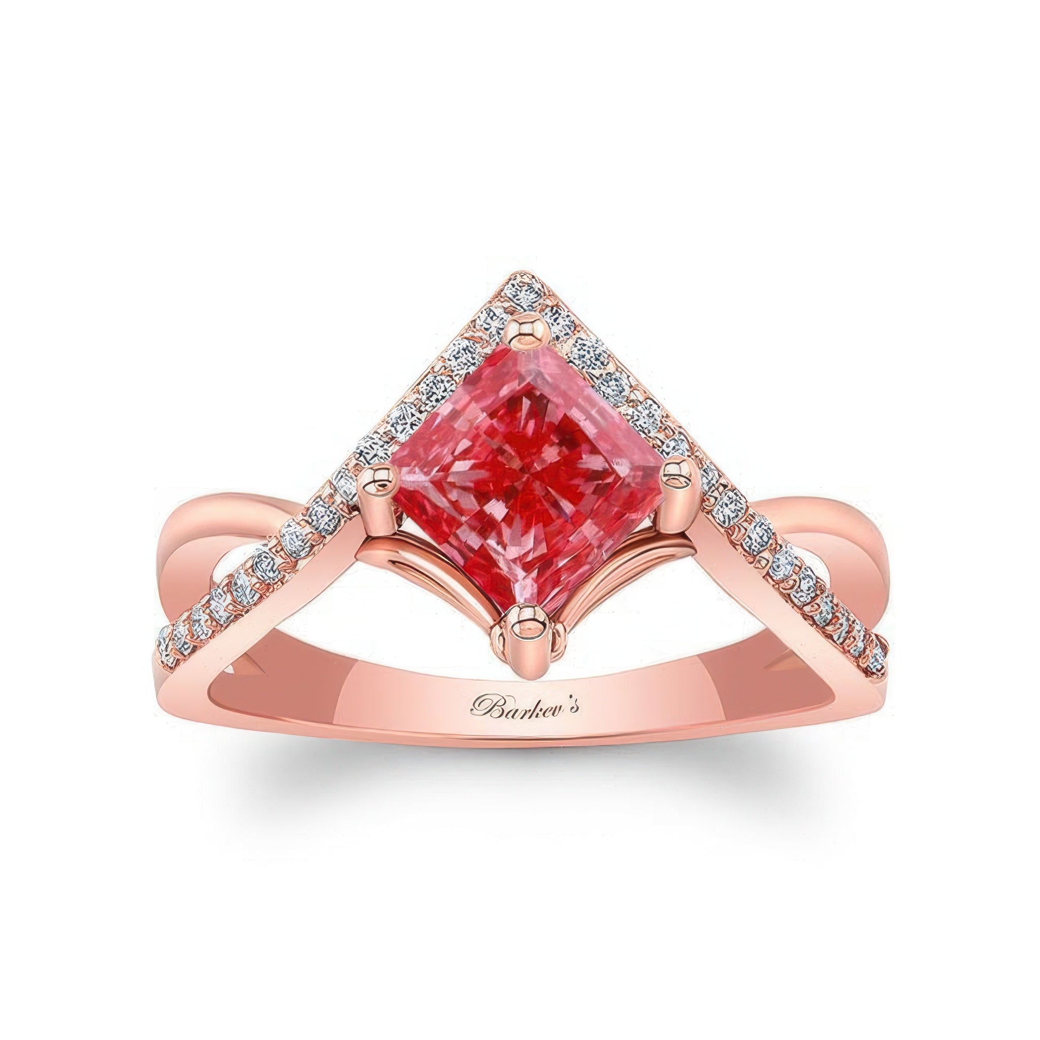Unique Princess Cut Lab Grown Pink Diamond Engagement Ring