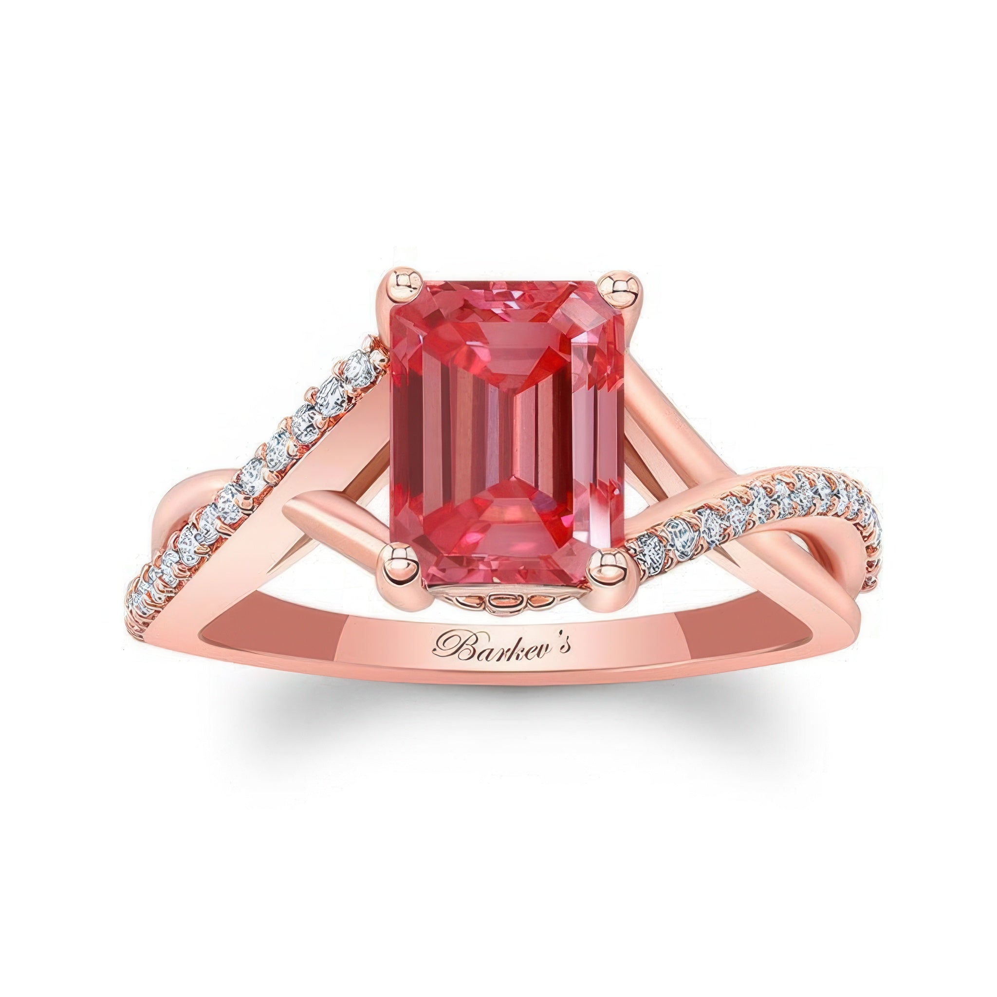 2 Carat Emerald Cut Lab Grown Pink Diamond Ring